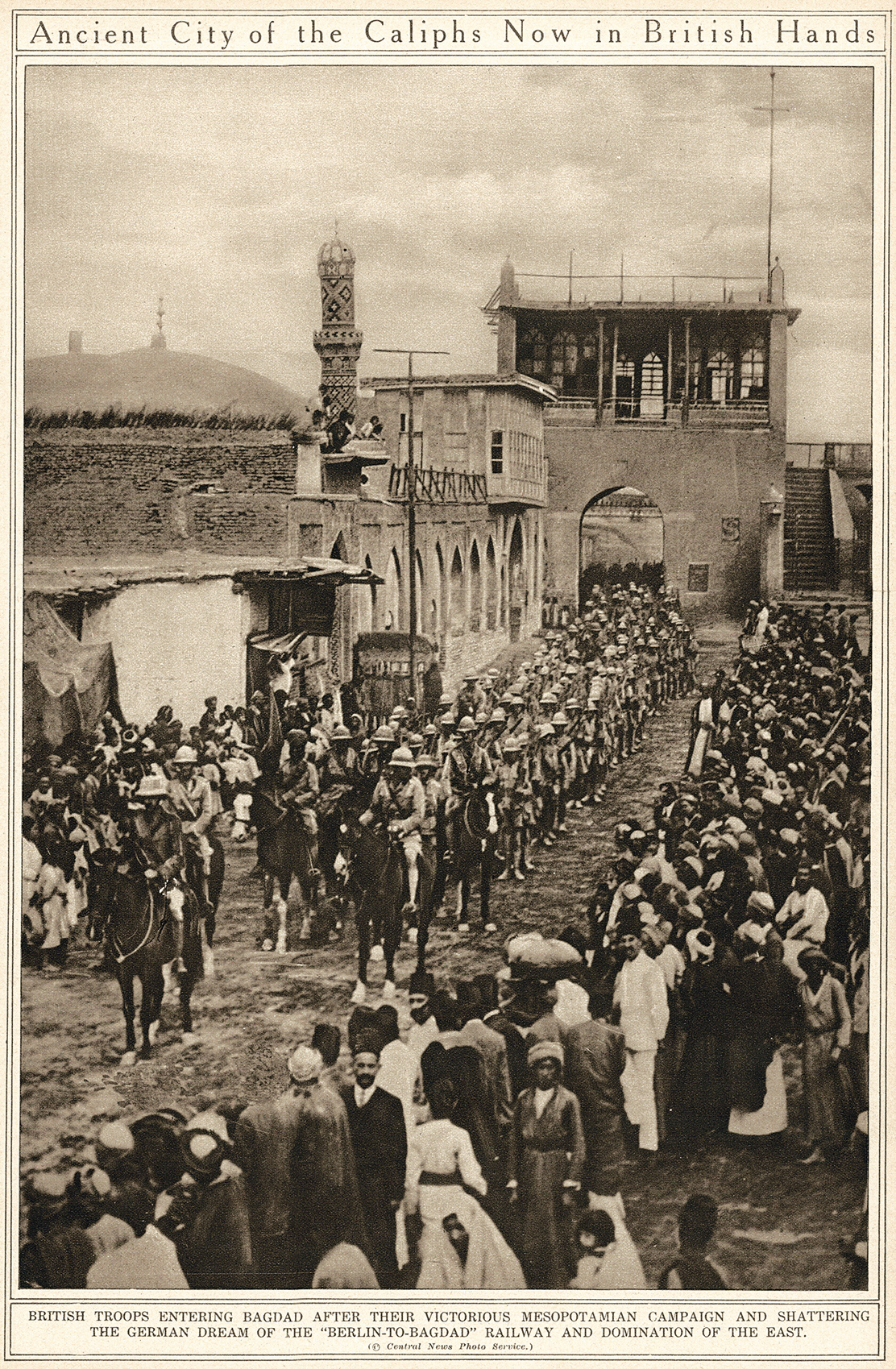 Sir Frederick Stanley Maude leads victorious British troops into Baghdad, 1917