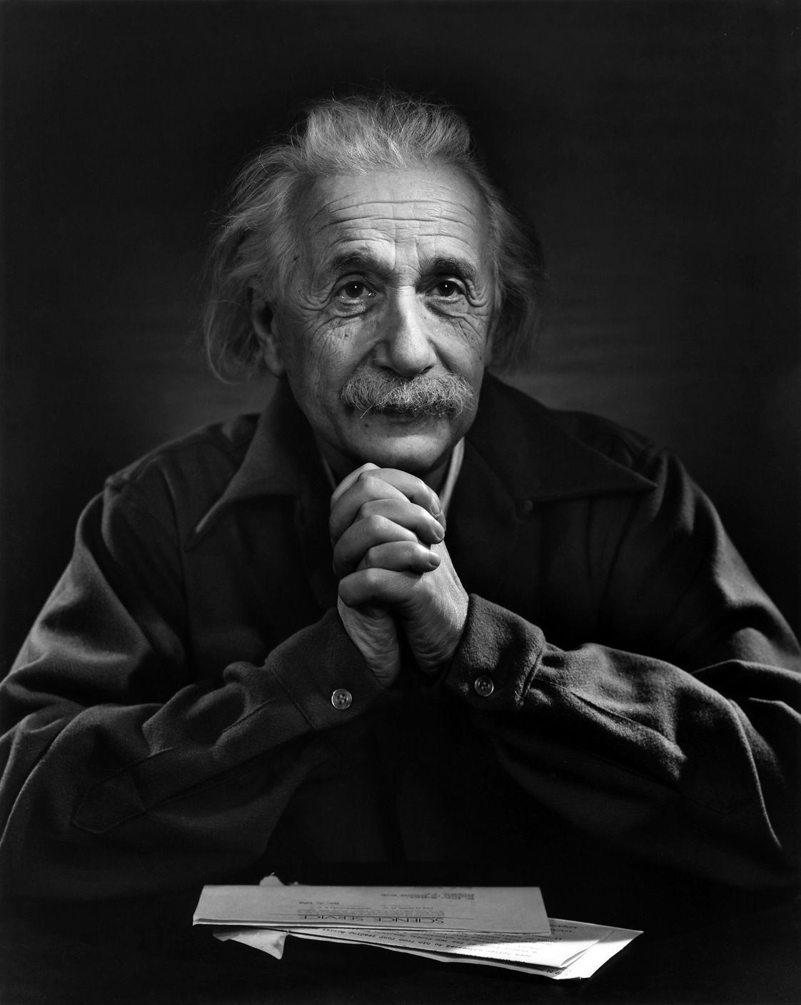 Black and white photograph of Albert Einstein.