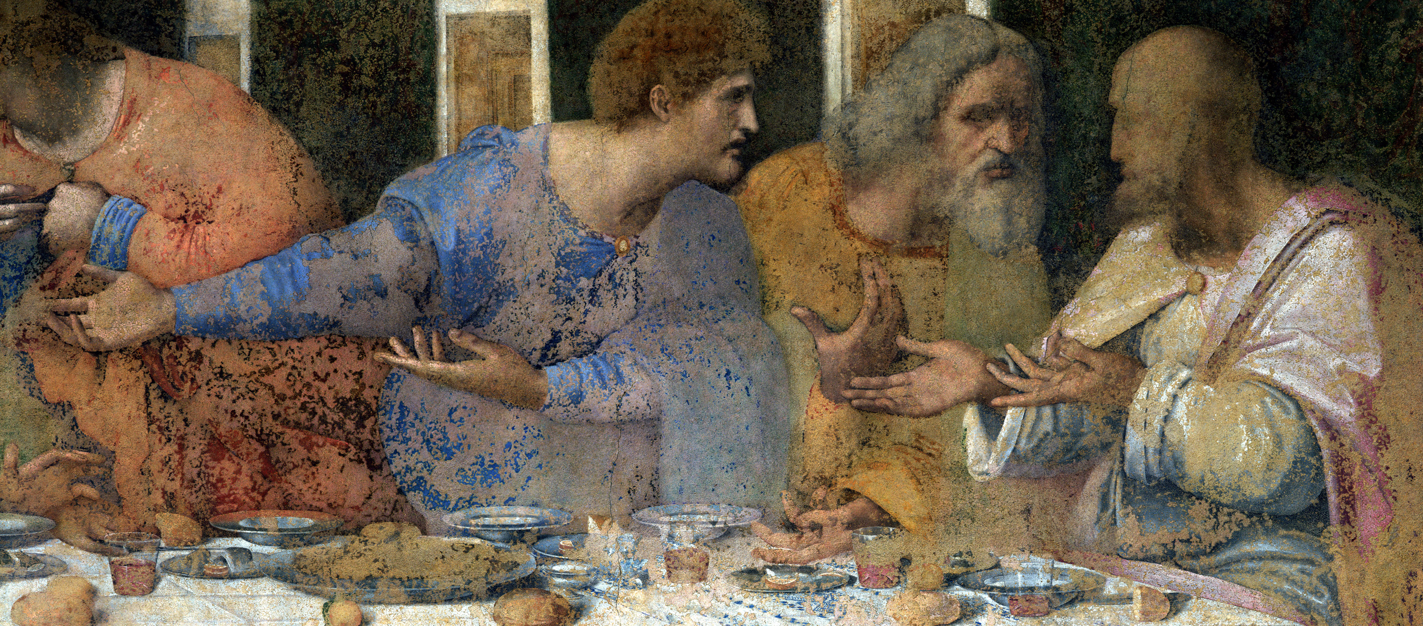 The Last Supper (detail), fresco by Leonardo da Vinci, c. 1497. Santa Maria delle Grazie, Milan, Italy. 