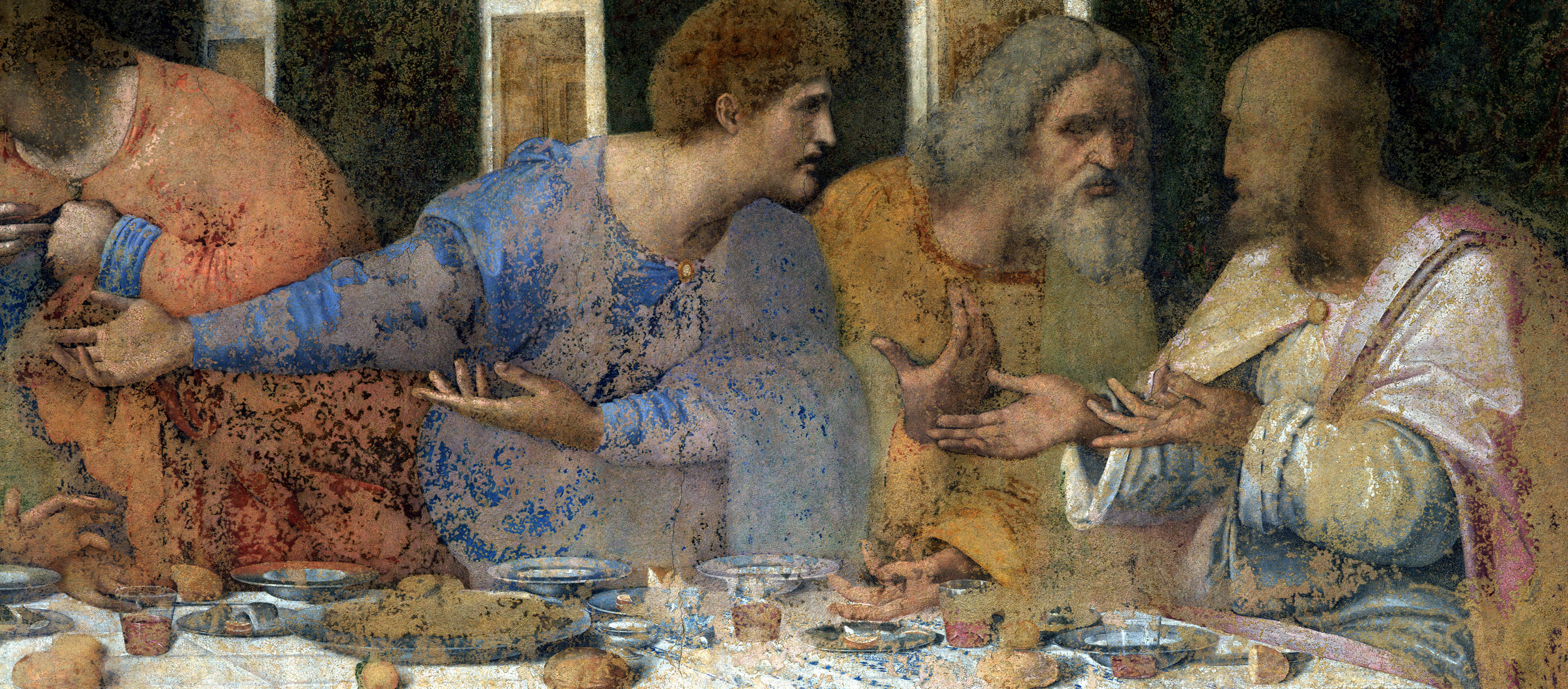 The Last Supper (detail), fresco by Leonardo da Vinci, c. 1497. Santa Maria delle Grazie, Milan, Italy.