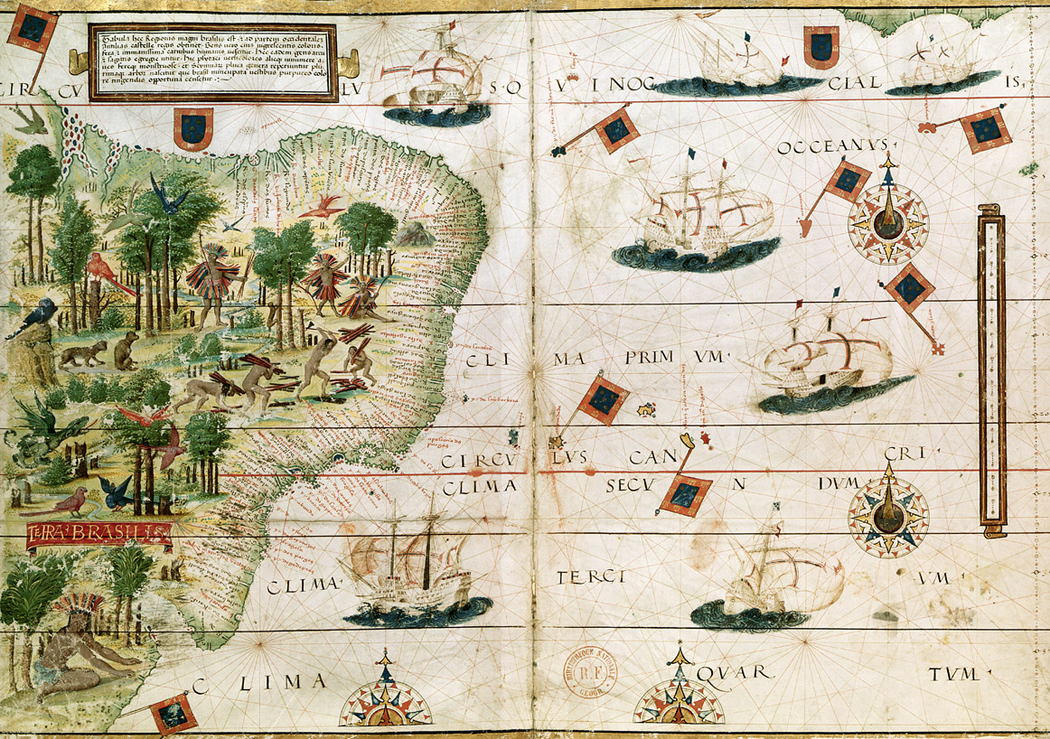 Brazil and Atlantic Ocean, from the Miller Atlas, by Pedro Reinel, c. 1519.