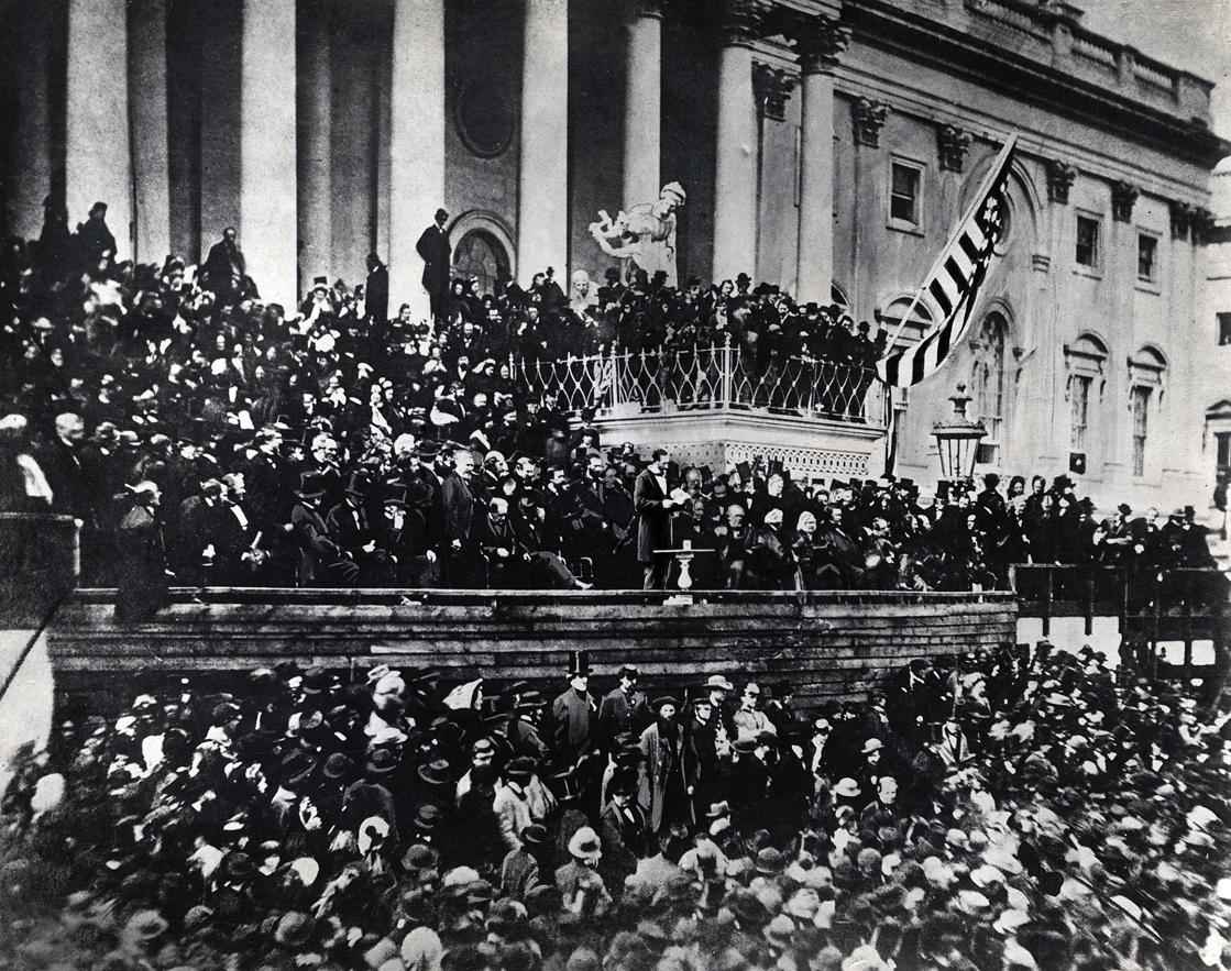 Abraham Lincoln delivering his second inaugural address, 1865. Photograph by Alexander Gardner.