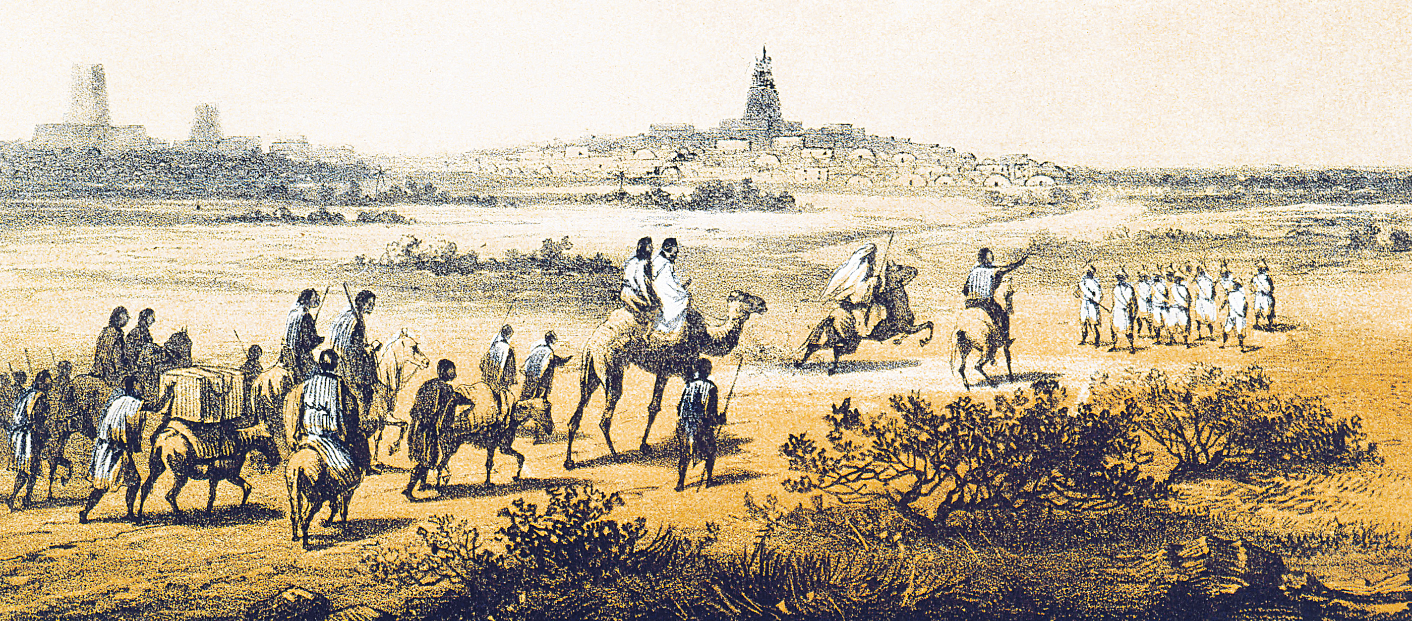 Arrival at Timbuctoo, Mali, illustration from Heinrich Barth’s Travels and Discoveries in North and Central Africa, c. 1857. 