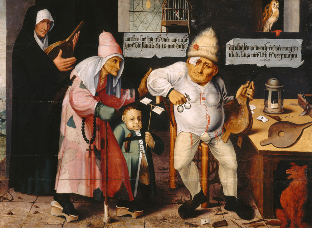 Man repairing bellows, by Hieronymus Bosch, c. 1505. Musée des Beaux-Arts Tournai, Belgium.