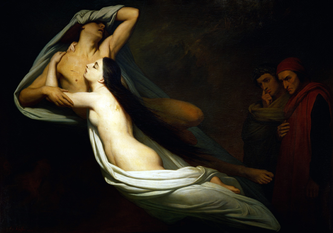 The Shades of Francesca da Rimini and Paolo Malatesta Appear to Dante and Virgil, by Ary Scheffer, 1855. Louvre Museum, Paris, France. 