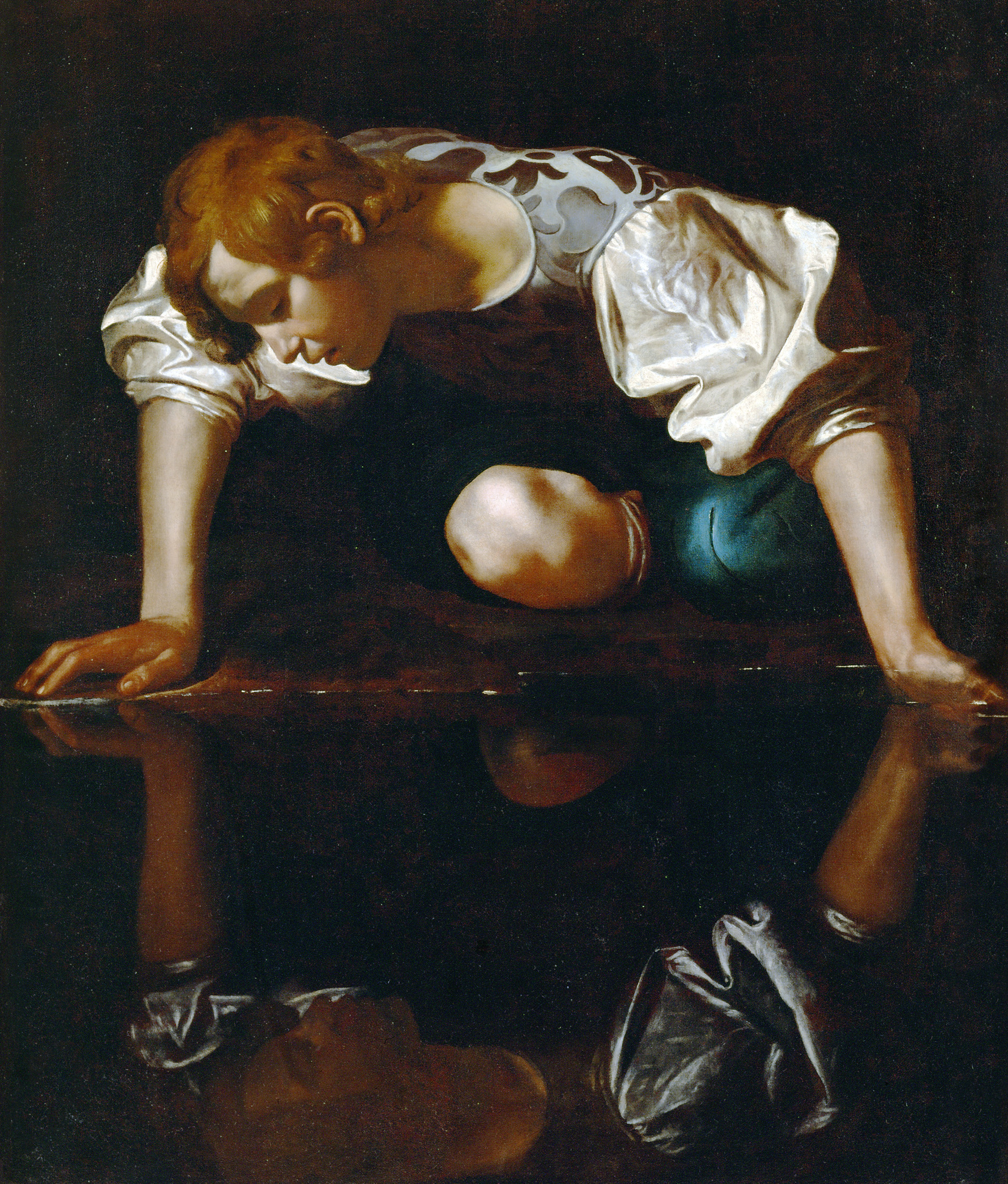 Narcissus, by Michelangelo Merisi da Caravaggio, c. 1597. National Gallery of Ancient Art, Rome.