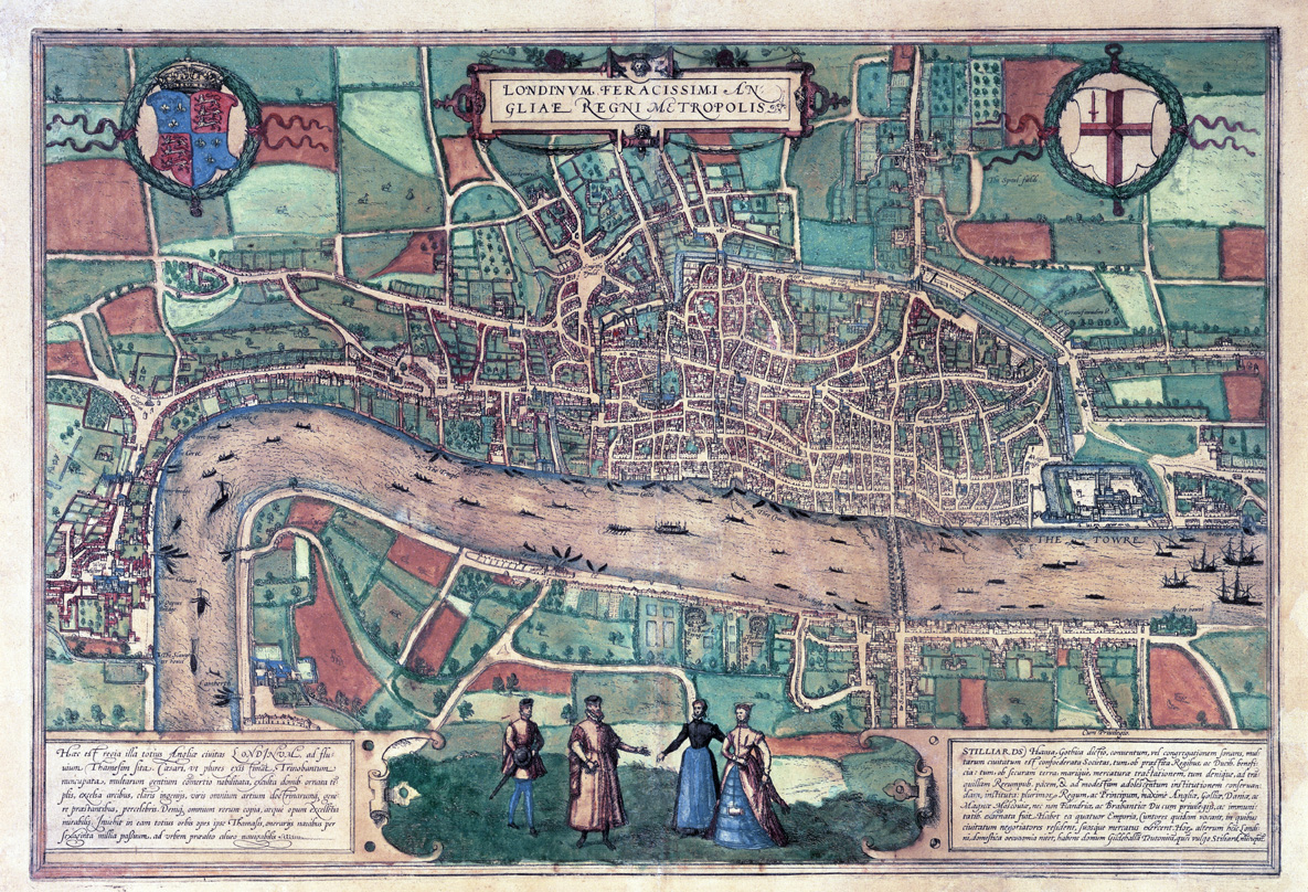 Map of London, from Cities of the World, edited by Georg Braun, 1572. 