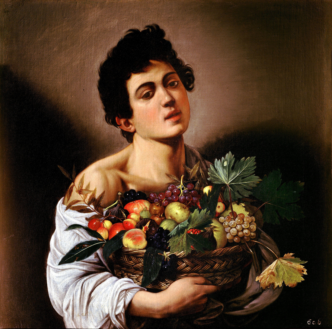 Young Man with Basket of Fruit, by Caravaggio, c. 1593–1594. Galleria Borghese, Rome, Italy. 