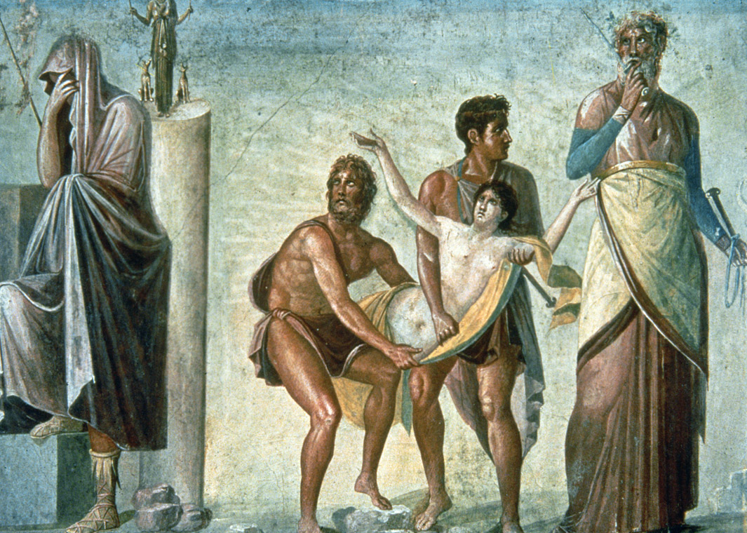 Sacrifice of Iphigenia, fresco in the House of the Tragic Poet, Pompeii, mid-first century. Naples National Archaeological Museum, Italy.