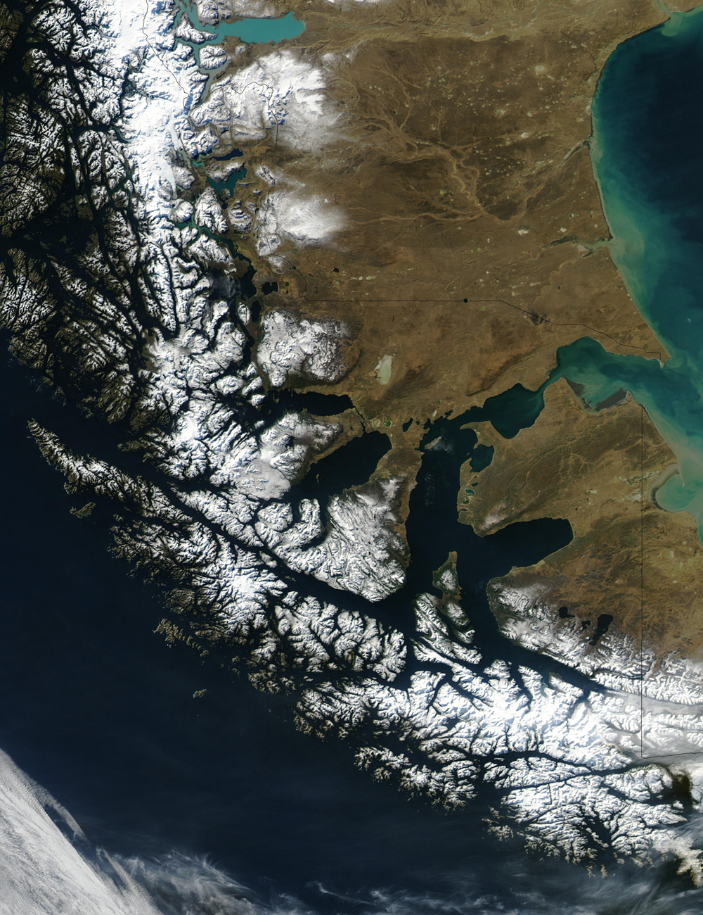 Strait of Magellan from space, 2003. 