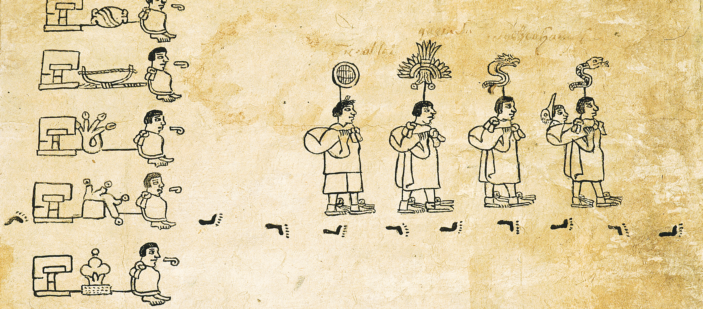 Aztecs’ long march, from the Boturini Codex, c. 1540. National Museum of Anthropology, Mexico City, Mexico.