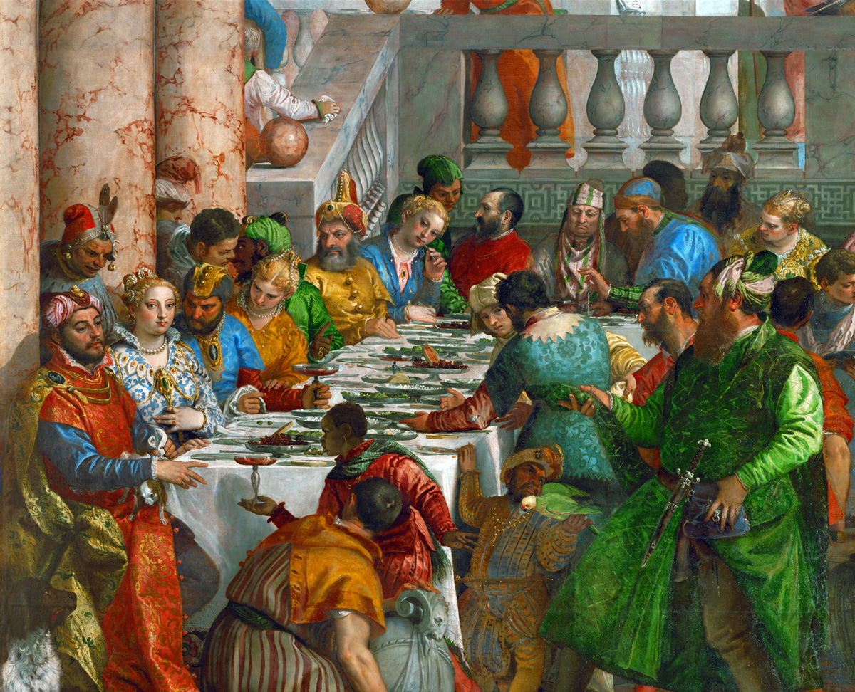 Sultan Süleyman I, Emperor Charles V, King Francis I, from Marriage at Cana (detail), by Paolo Veronese, c. 1562. Louvre Museum, France. 