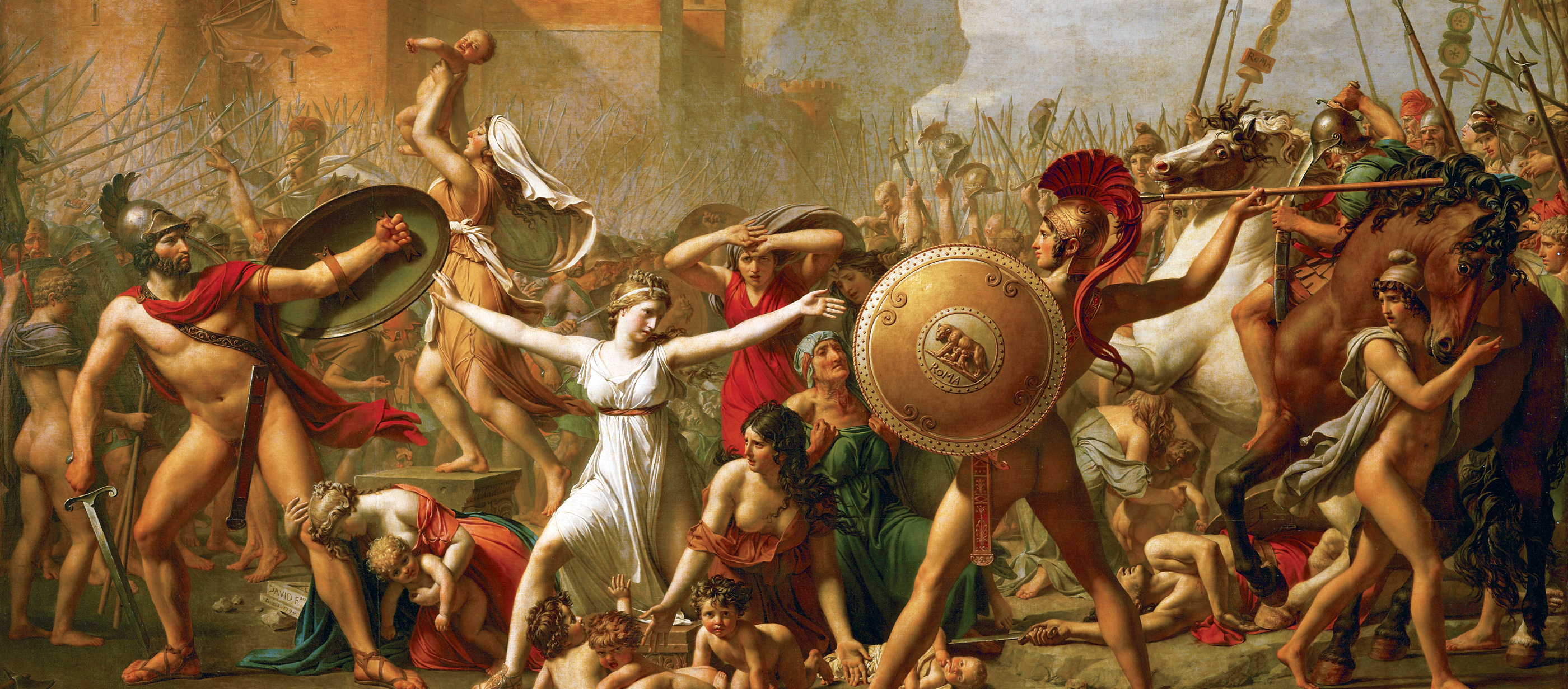 The Sabine Women Halting the Battle Between Romans and Sabines, by Jacques Louis David, 1799. Louvre Museum, Paris. 