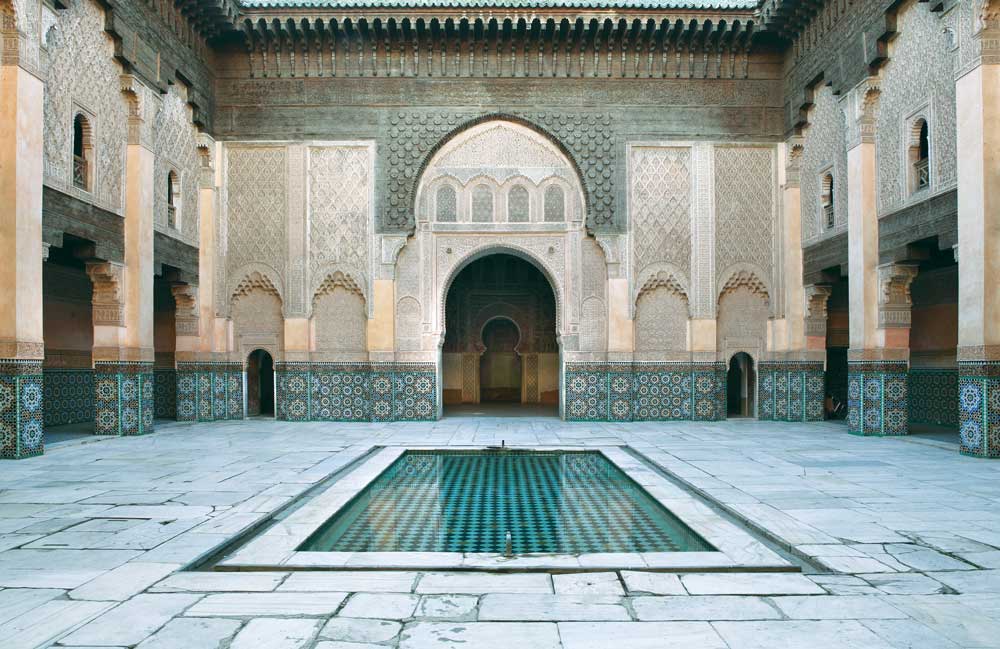 Courtyard of the Ben Youssef Madrassa, Marrakech, Morocco. Photograph by Manuel Cohen.
