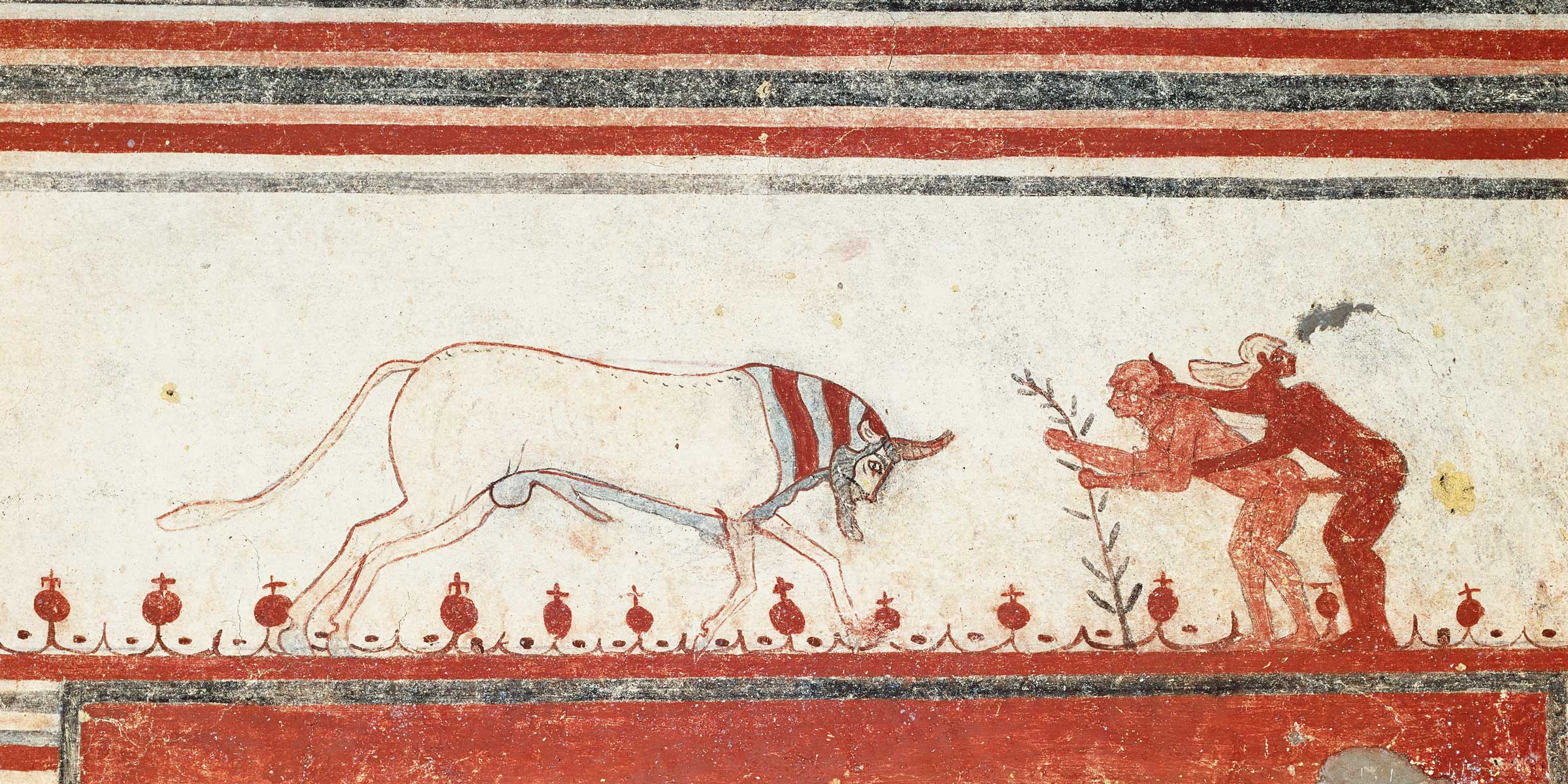 A bull charging a couple in flagrante delicto, Etruscan tomb, Tarquinia, c. 550 BC. Scala/Art Resource, NY.