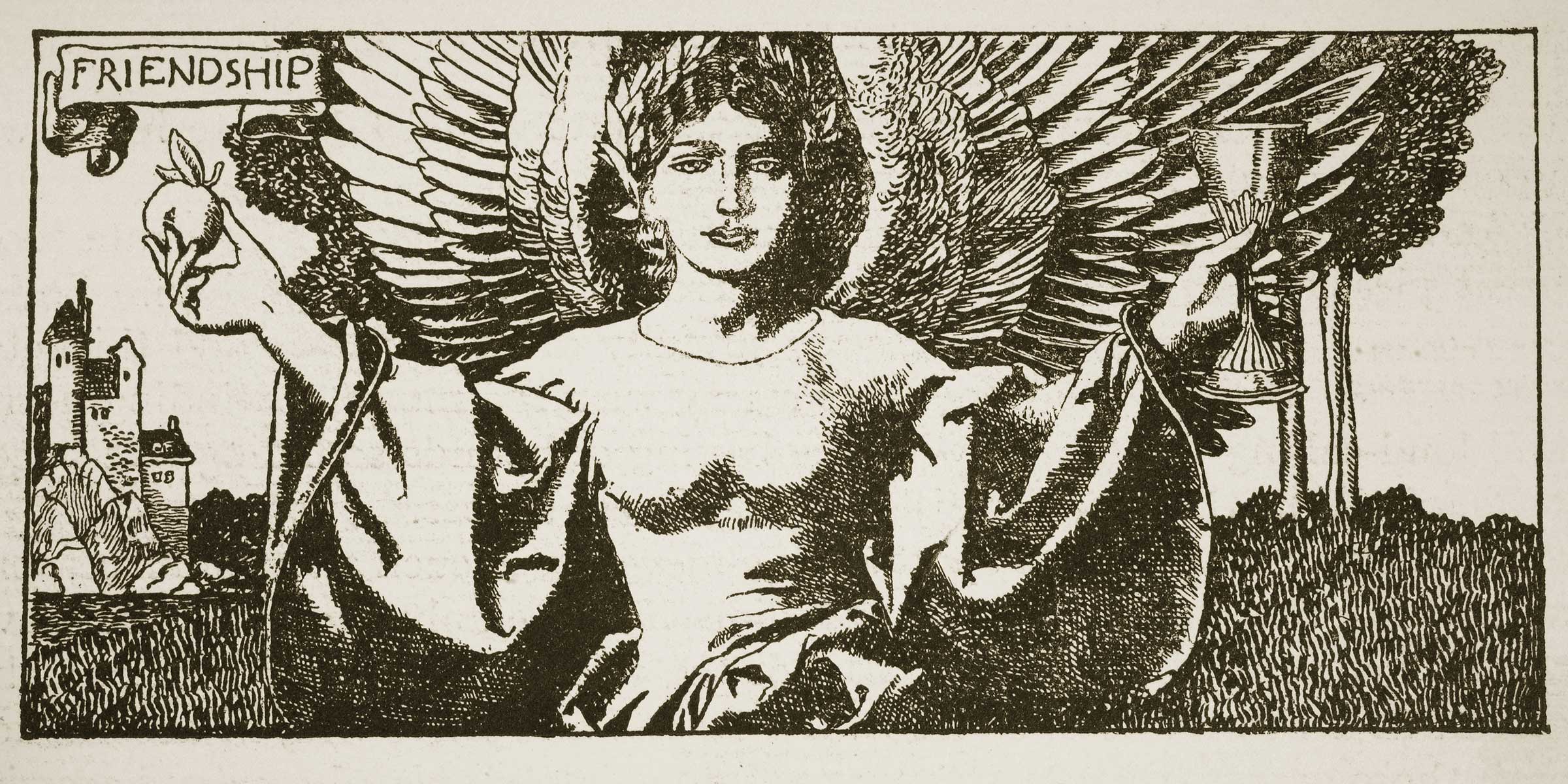 Friendship, detail of an illustration from The Story of the Champions of the Round Table, by Howard Pyle, 1905. The Stapleton Collection / Art Resource, NY. Friendship, by Howard Pyle, 1905.