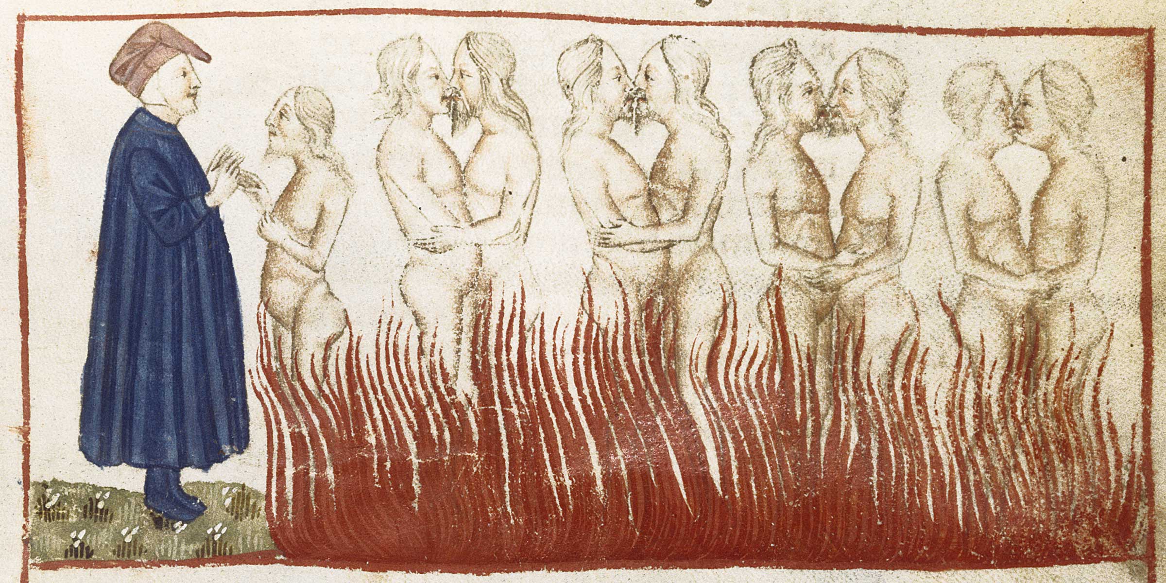 Dante talking with Guido Guinizelli, manuscript of the Divine Comedy, thirteenth century. SEF/Art Resource, NY. Dante talking with Guido Guinizelli, manuscript of the Divine Comedy, thirteenth century.