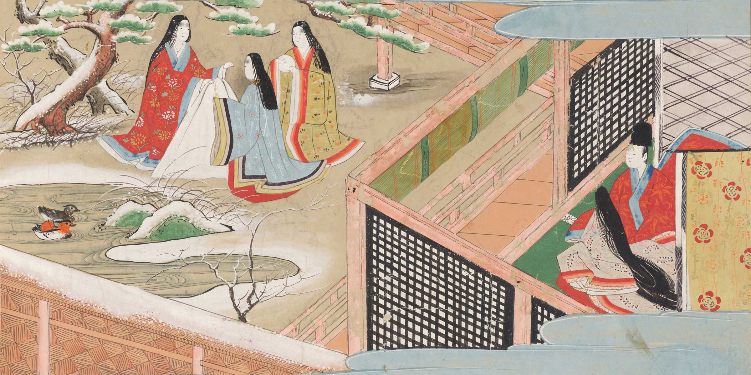 Illustration of a scene from Murasaki Shikibu’s The Tale of Genji, by Ryujo, 1594. The Metropolitan Museum of Art, purchase, Mary and James G. Wallach Foundation Gift, in celebration of the Museum’s 150th Anniversary, 2020. Illustration of a scene from Murasaki Shikibu’s The Tale of Genji, by Ryujo, 1594.