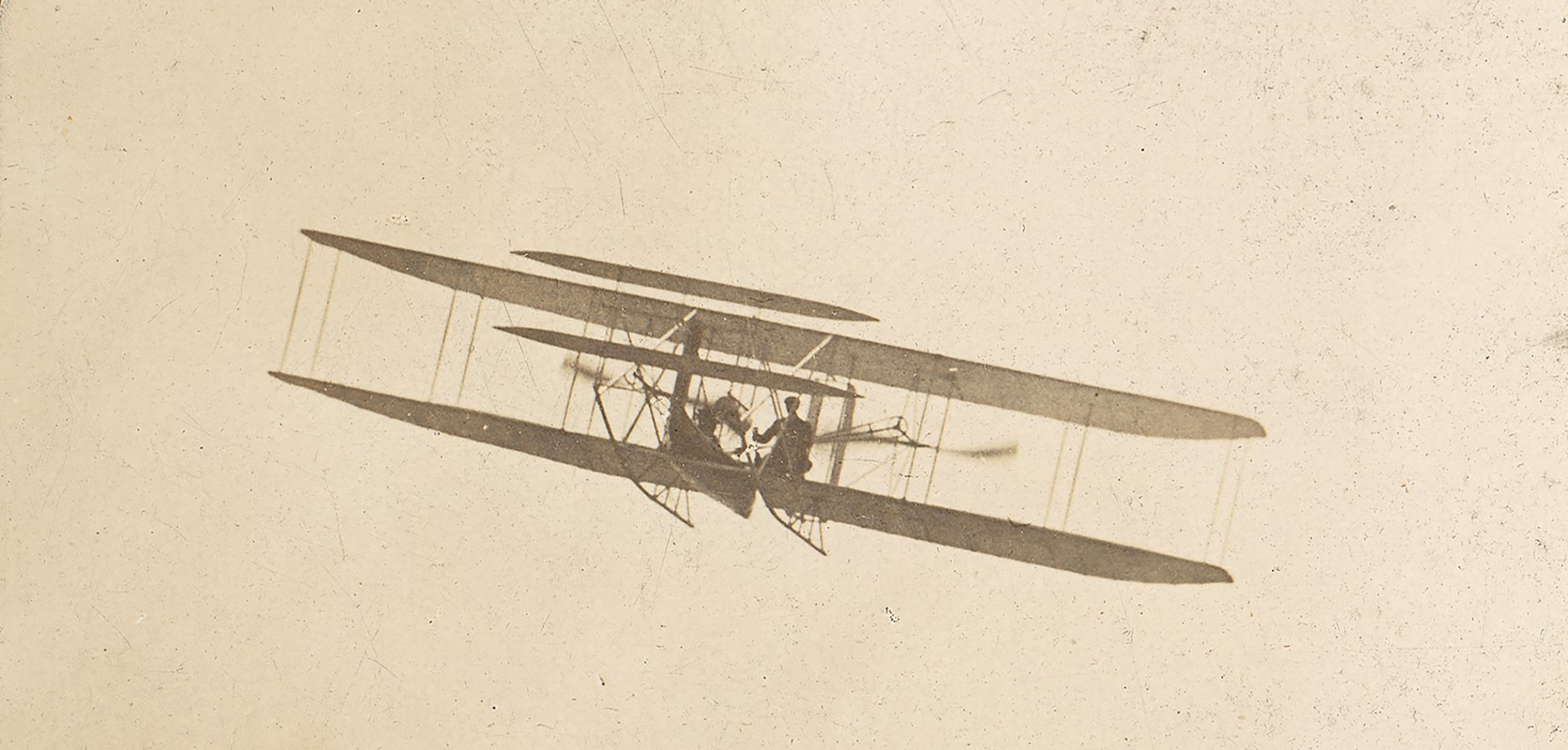 Photograph of Wilbur Wright flying over Governors Island, New York, 1909, by H.C. White.