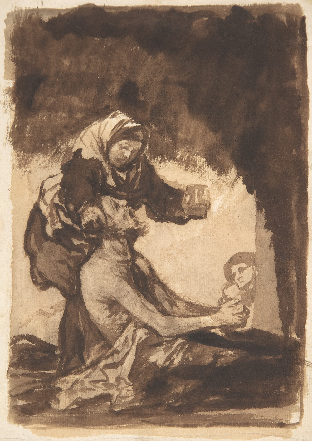 A Woman Handing a Mug to an Old Man, by Francisco de Goya, c. 1815. The Metropolitan Museum of Art, Harris Brisbane Dick Fund, 1935. A Woman Handing a Mug to an Old Man, by Francisco de Goya, c. 1815. The Metropolitan Museum of Art, Harris Brisbane Dick Fund, 1935.