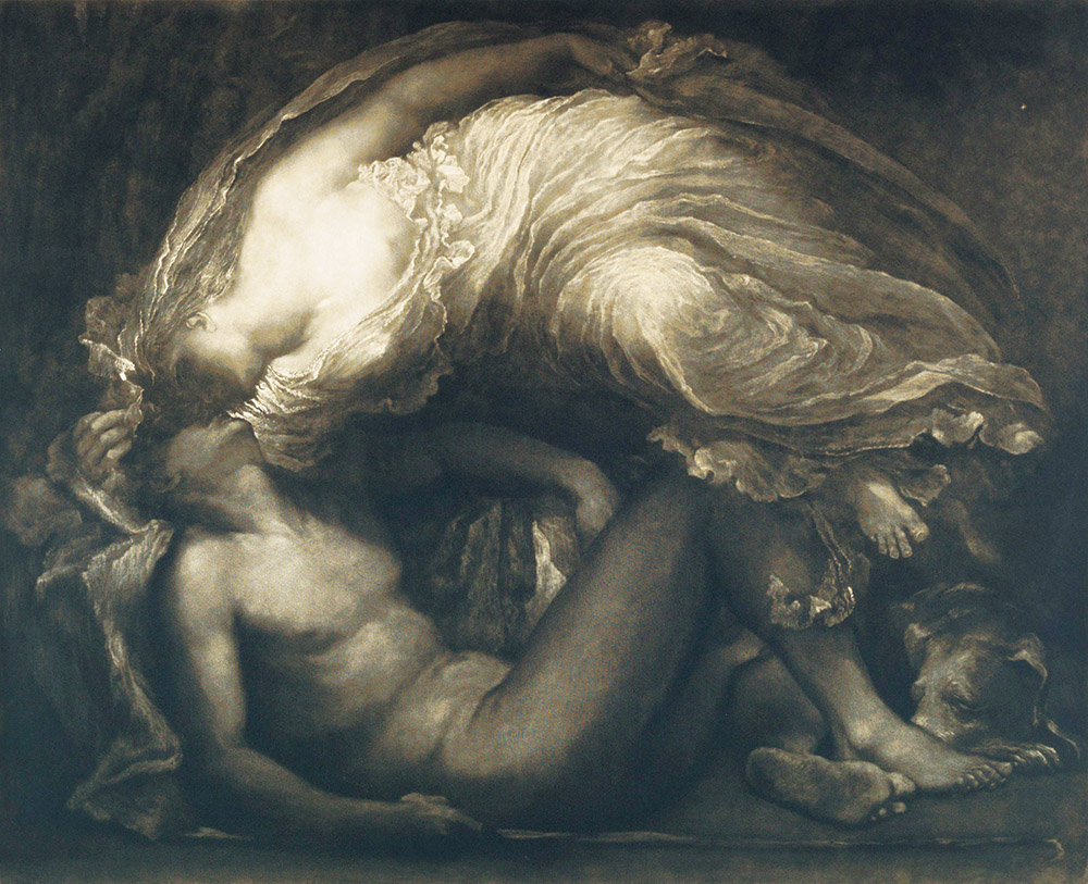 Diana and Endymion, etching by Frank Short after George Frederic Watts, 1891.