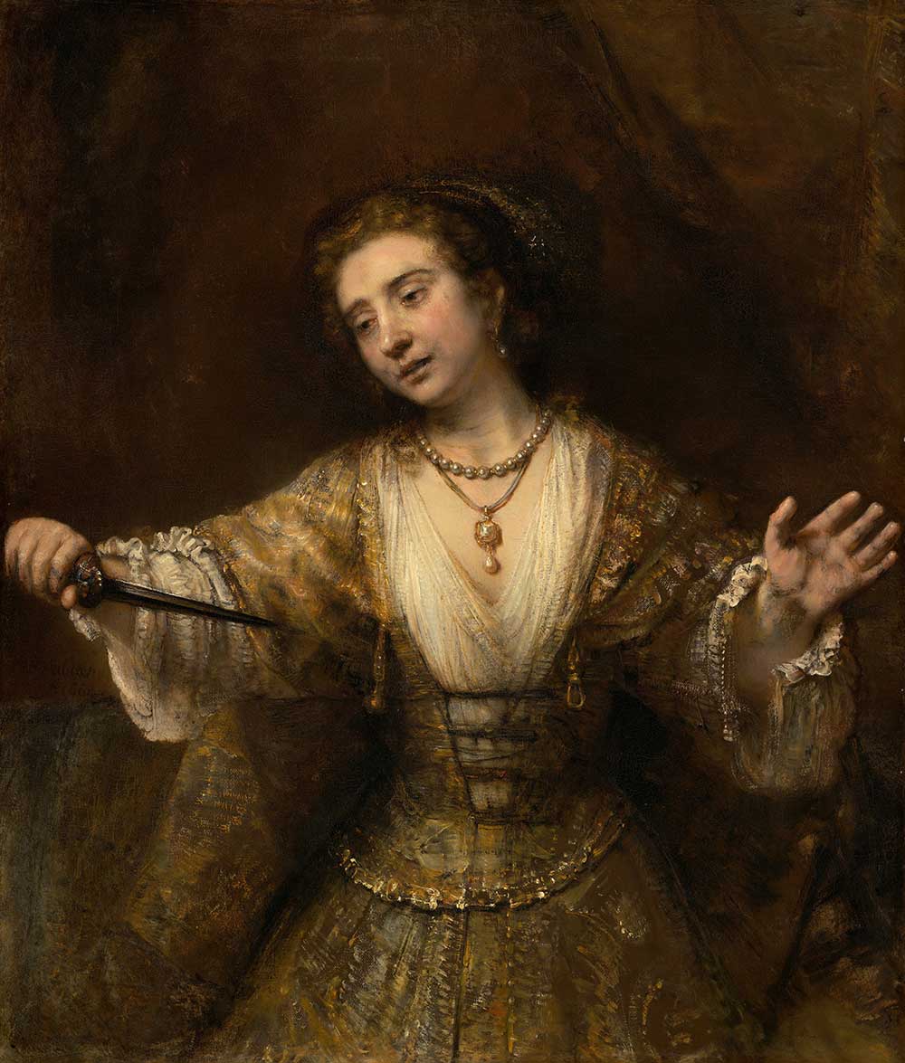 Lucretia, by Rembrandt van Rijn, 1664. Courtesy National Gallery of Art, Washington, Andrew W. Mellon Collection. Lucretia, by Rembrandt van Rijn, 1664.