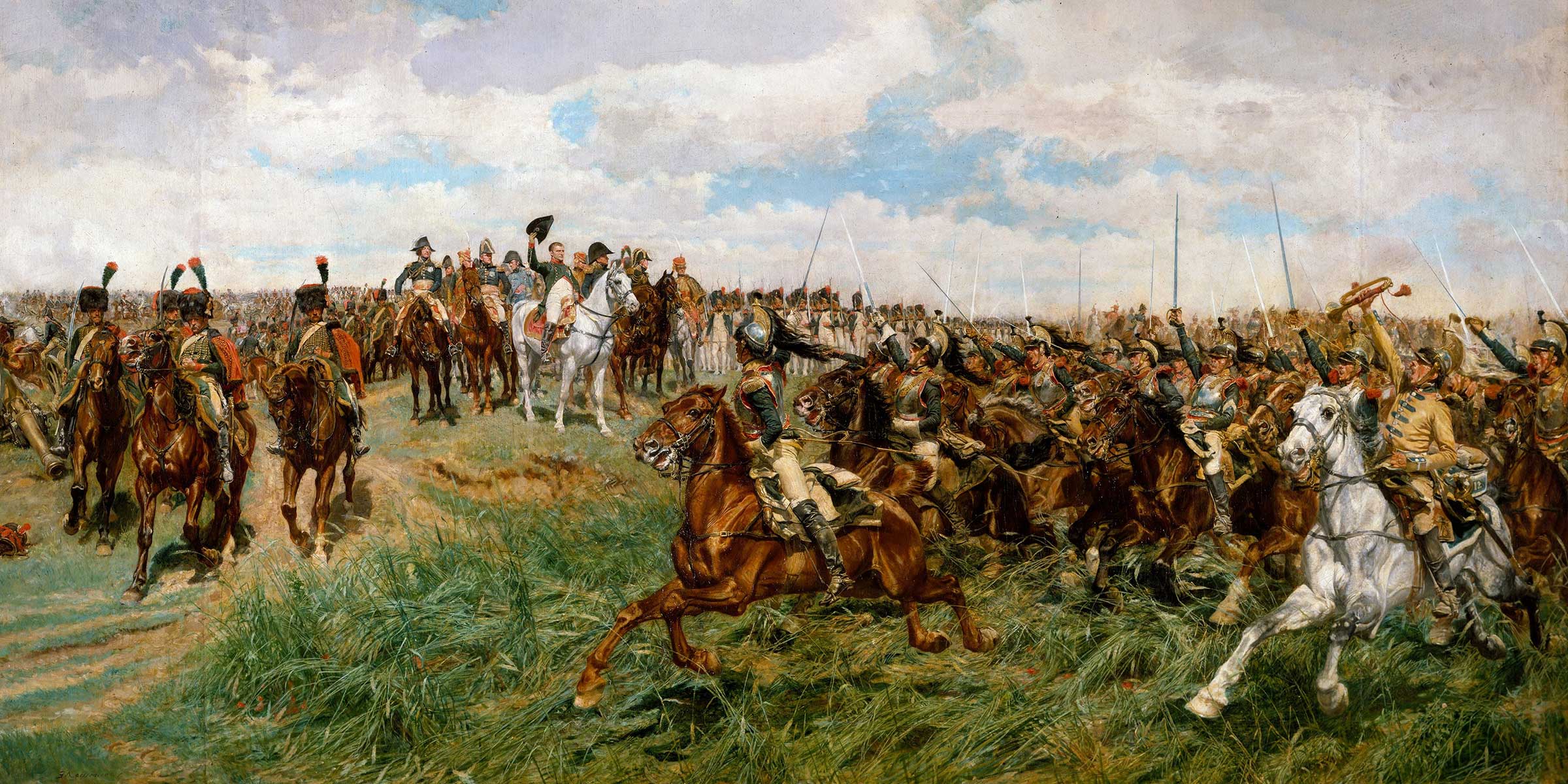 Painting of Napoleon leading an army on horseback