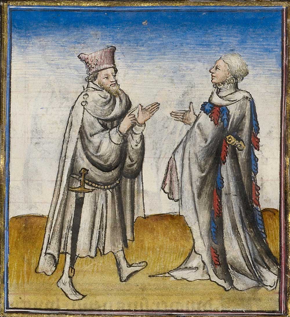 The Personification of Friendship Encouraging the Lover, miniature from a c. 1405 edition of the Romance of the Rose.