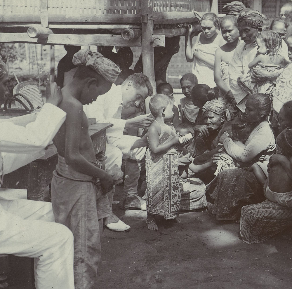 Photograph of children being vaccinated against the plague, Malang, Java, early 20th century