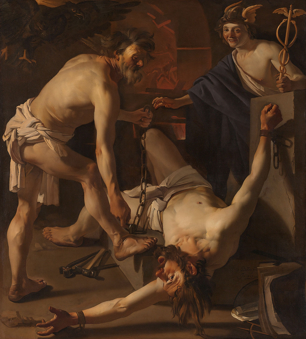 Prometheus Being Chained by Vulcan, by Dirck van Baburen, 1623. Rijksmuseum.