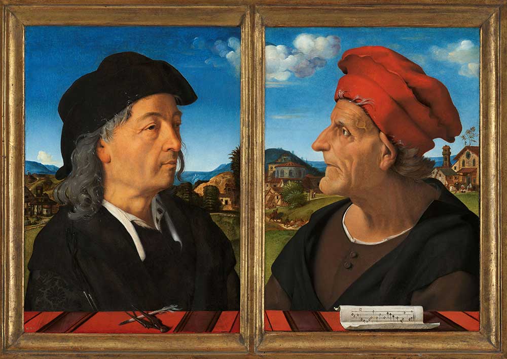 Portraits of Giuliano and Francesco Giamberti da Sangallo, by Piero di Cosimo, 1482–85. Rijksmuseum, on loan from the Koninklijk Kabinet van Schilderijen Mauritshuis. Portraits of Giuliano and Francesco Giamberti da Sangallo, by Piero di Cosimo, 1482–85.