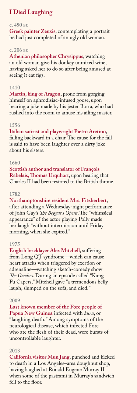 a list of people who literally died laughing through history, from 450 BC to 2013
