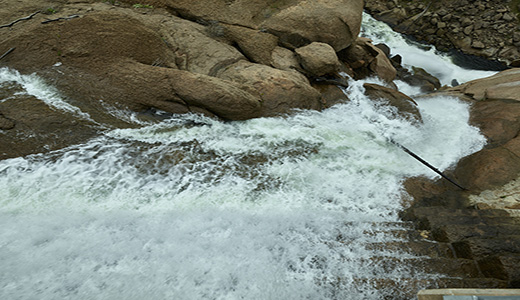 Cascading water from Cheesman Dam's spillway in Jefferson County, Colorado. 