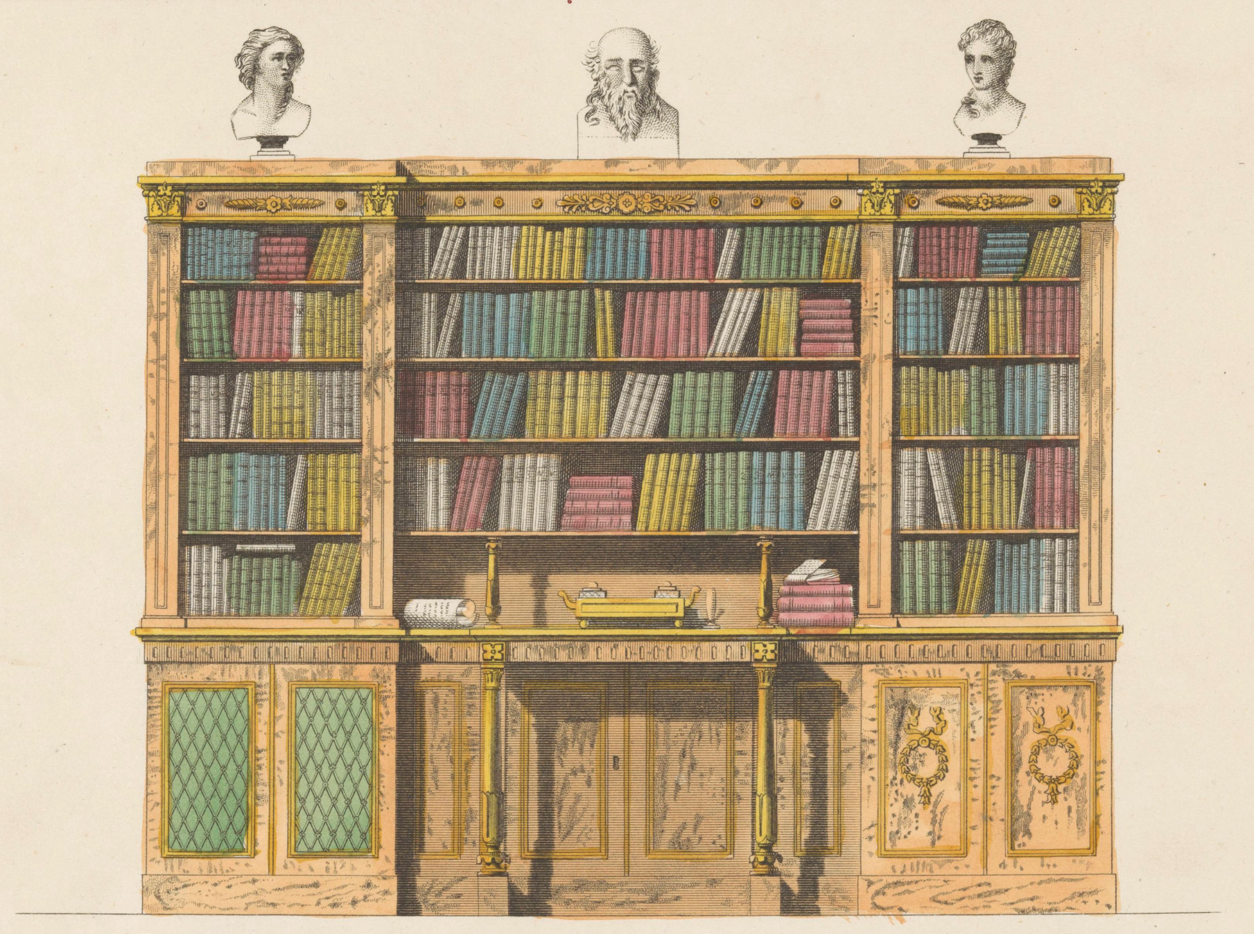 Bookcase with a secretary, by anonymous, after Michael Angelo Nicholson, 1827. Rijksmuseum.