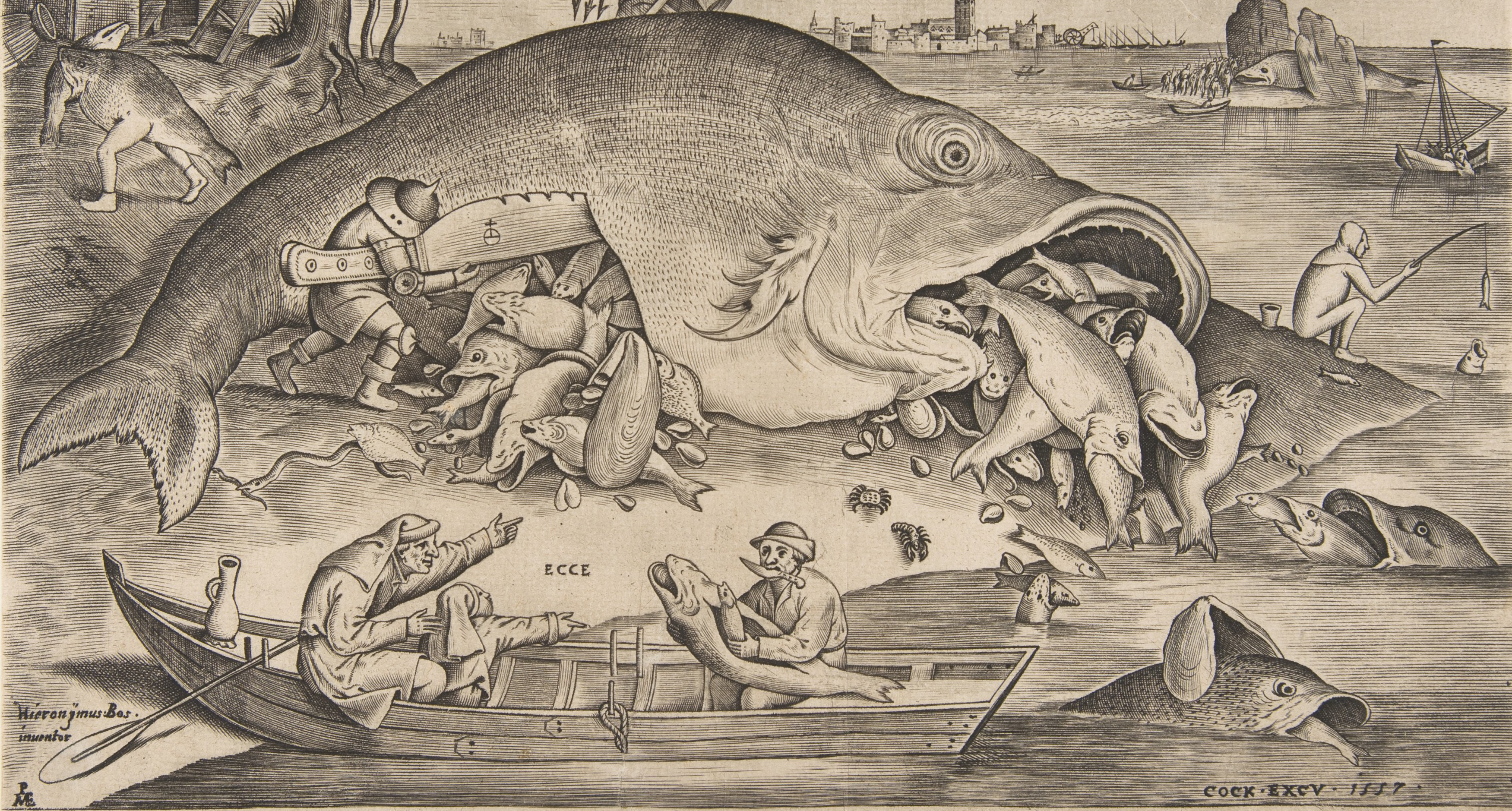 Detail of “Big Fish Eat Little Fish,” by Pieter Bruegel the Elder, engraving by Pieter van der Heyden, 1557.