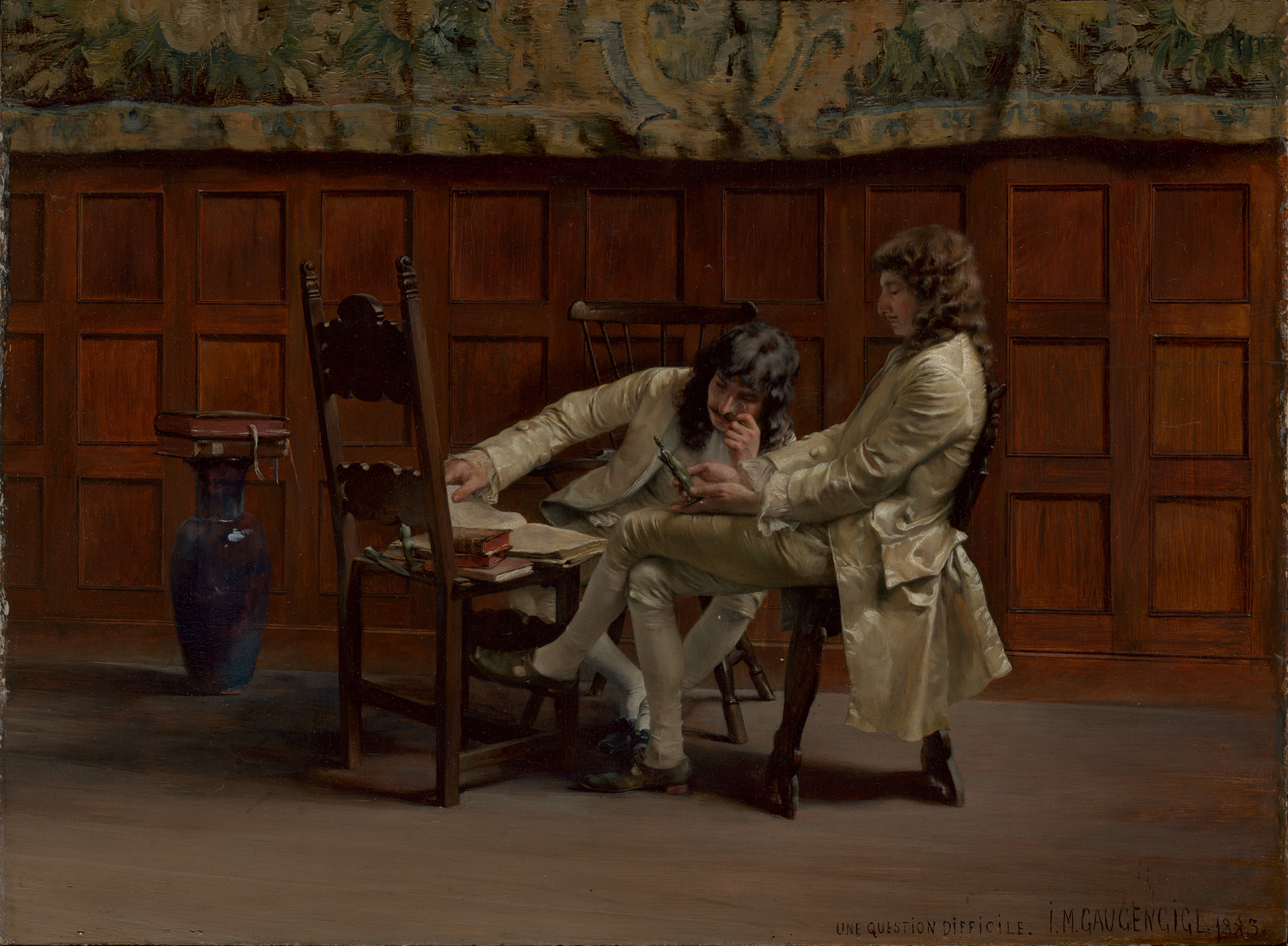 A Difficult Question (Une Question Difficile), by Ignaz Marcel Gaugengigl, 1883. The Metropolitan Museum of Art, Bequest of Martha T. Fiske Collord, in memory of Josiah M. Fiske, 1908. A Difficult Question (Une Question Difficile), by Ignaz Marcel Gaugengigl, 1883. The Metropolitan Museum of Art, Bequest of Martha T. Fiske Collord, in memory of Josiah M. Fiske, 1908.