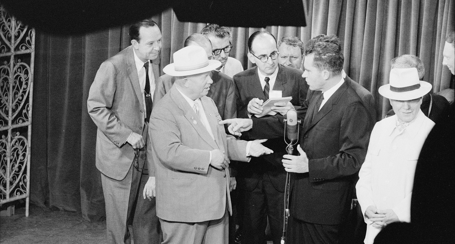 Premier Nikita Khrushchev and Vice President Richard Nixon on TV at the opening of the American National Exhibition, Moscow, 1959. Photograph by Thomas J. O’Halloran. Library of Congress Prints and Photographs Division, U.S. News & World Report Magazine P