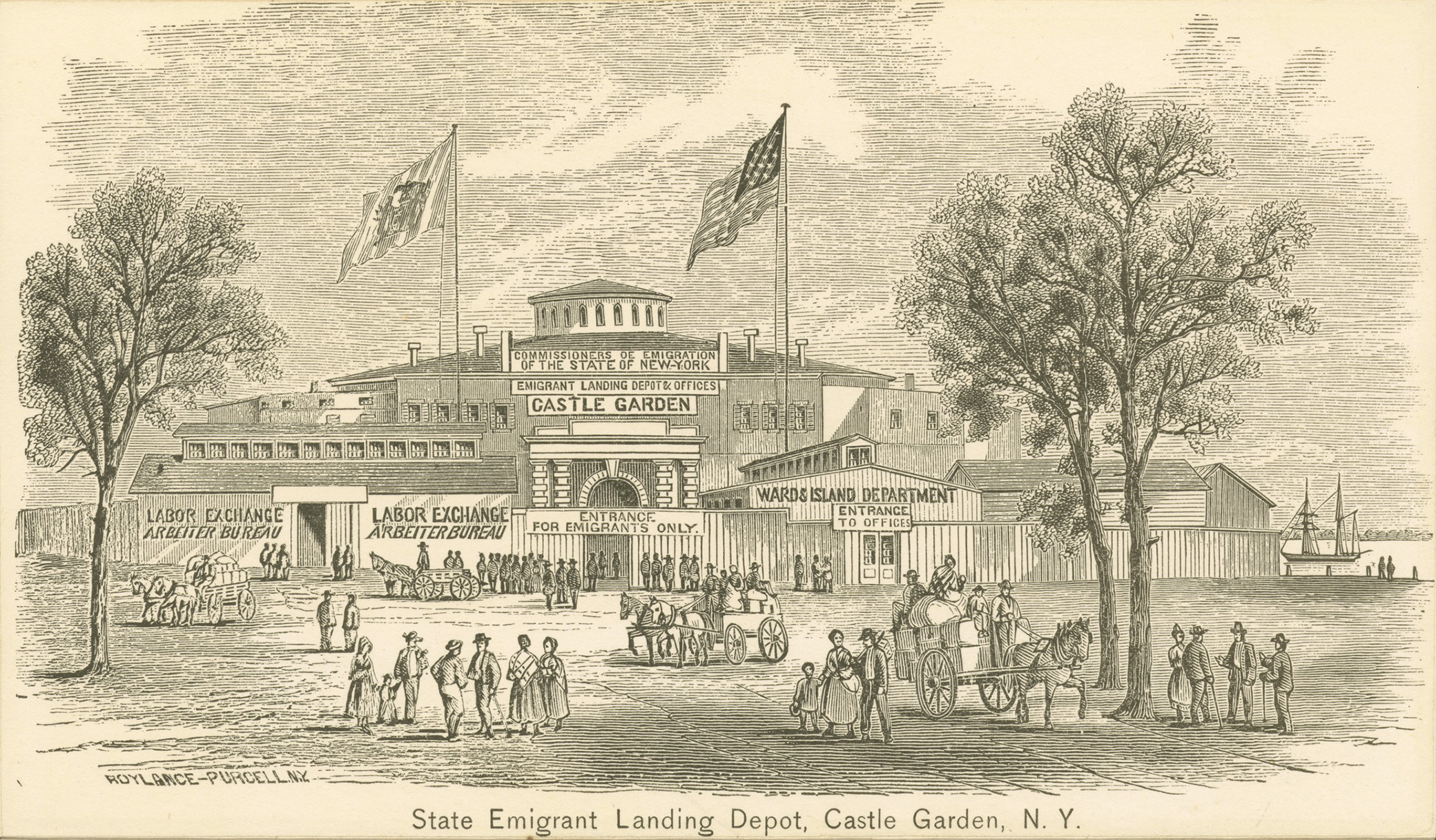 State Emigrant Landing Depot, Castle Garden, New York, 1861. The New York Public Library, The Miriam and Ira D. Wallach Division of Art, Prints and Photographs: Print Collection.
