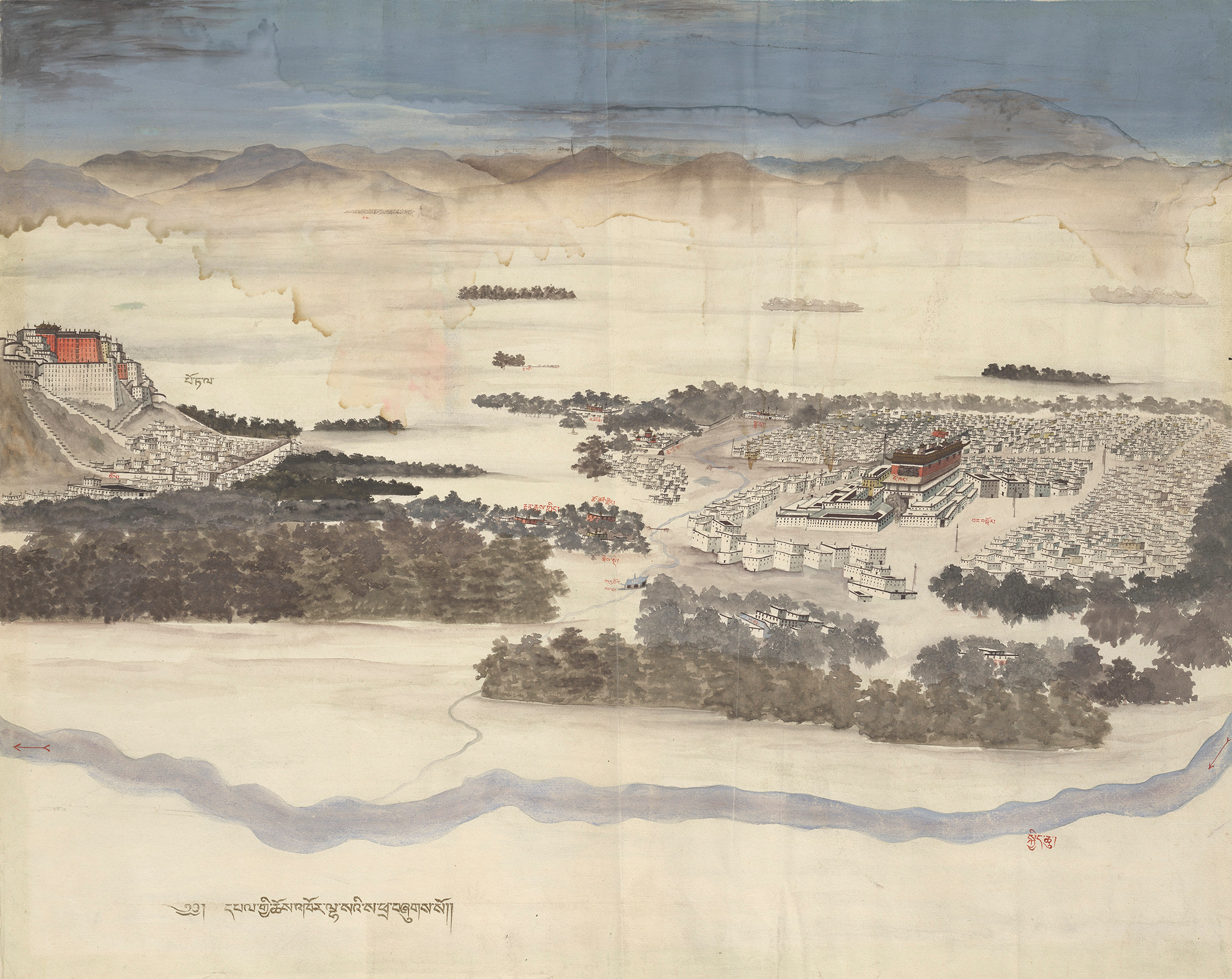 Watercolor of Lhasa, Tibet, c. 1850. Wellcome Collection (CC BY 4.0). Watercolor of Lhasa, Tibet, c. 1850. Wellcome Collection (CC BY 4.0).
