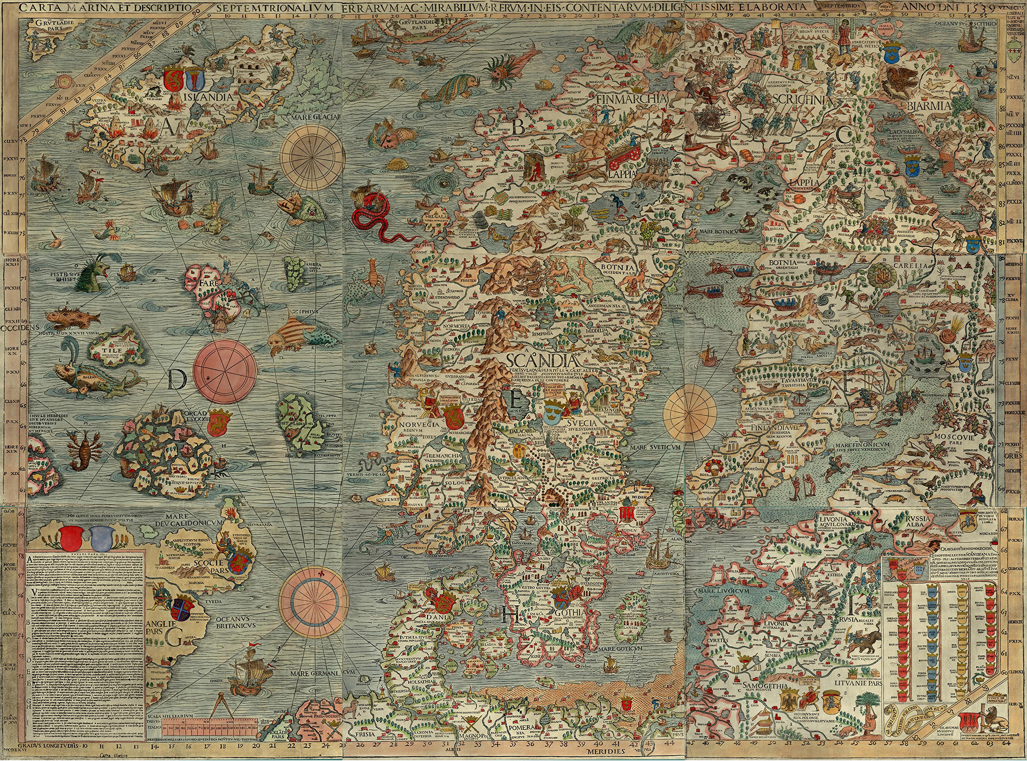 Carta Marina, by Olaus Magnus, 1539. Wikimedia Commons.