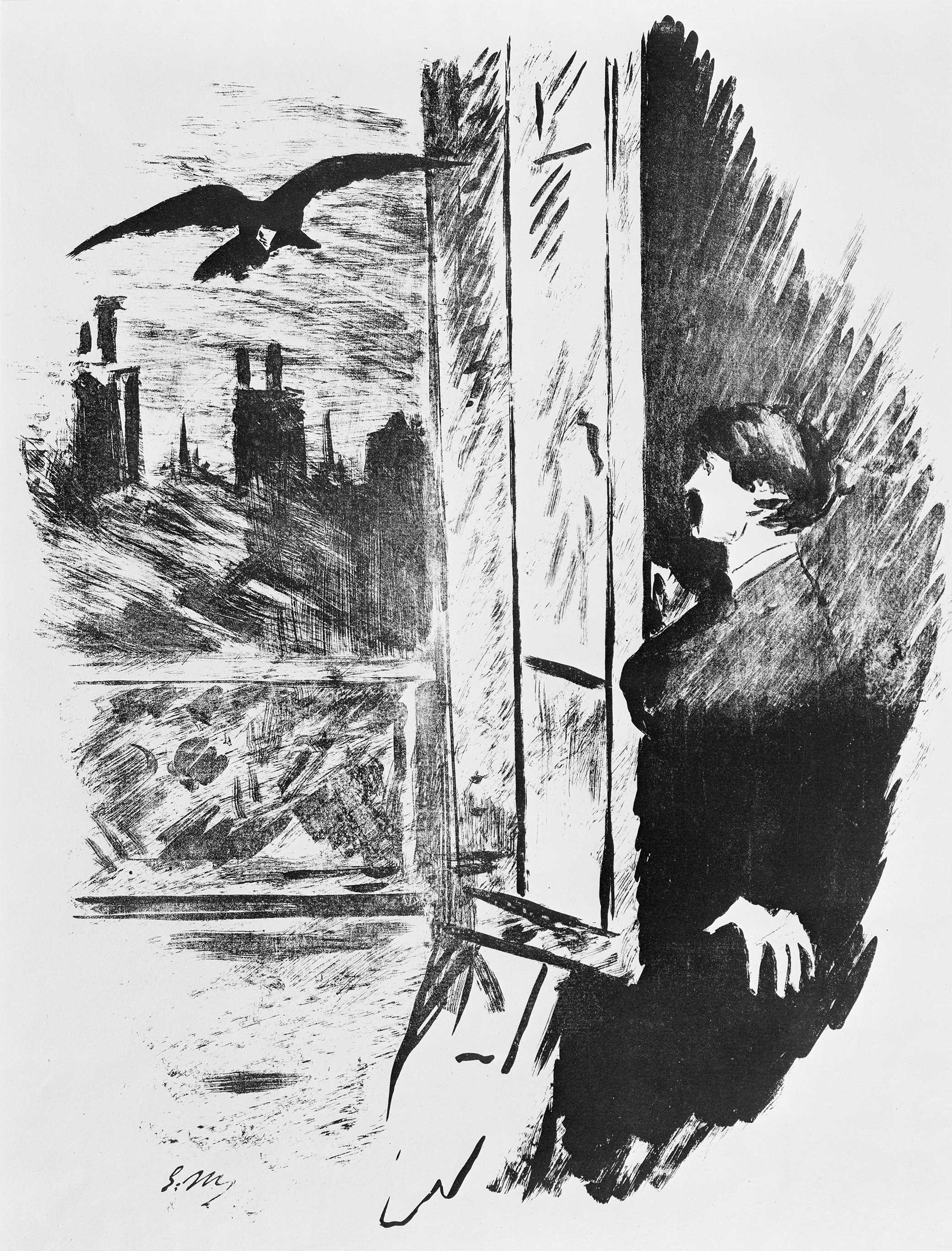 Open Here I Flung the Shutter, illustration to Edgar Allan Poe’s “The Raven,” by Edouard Manet, 1875.