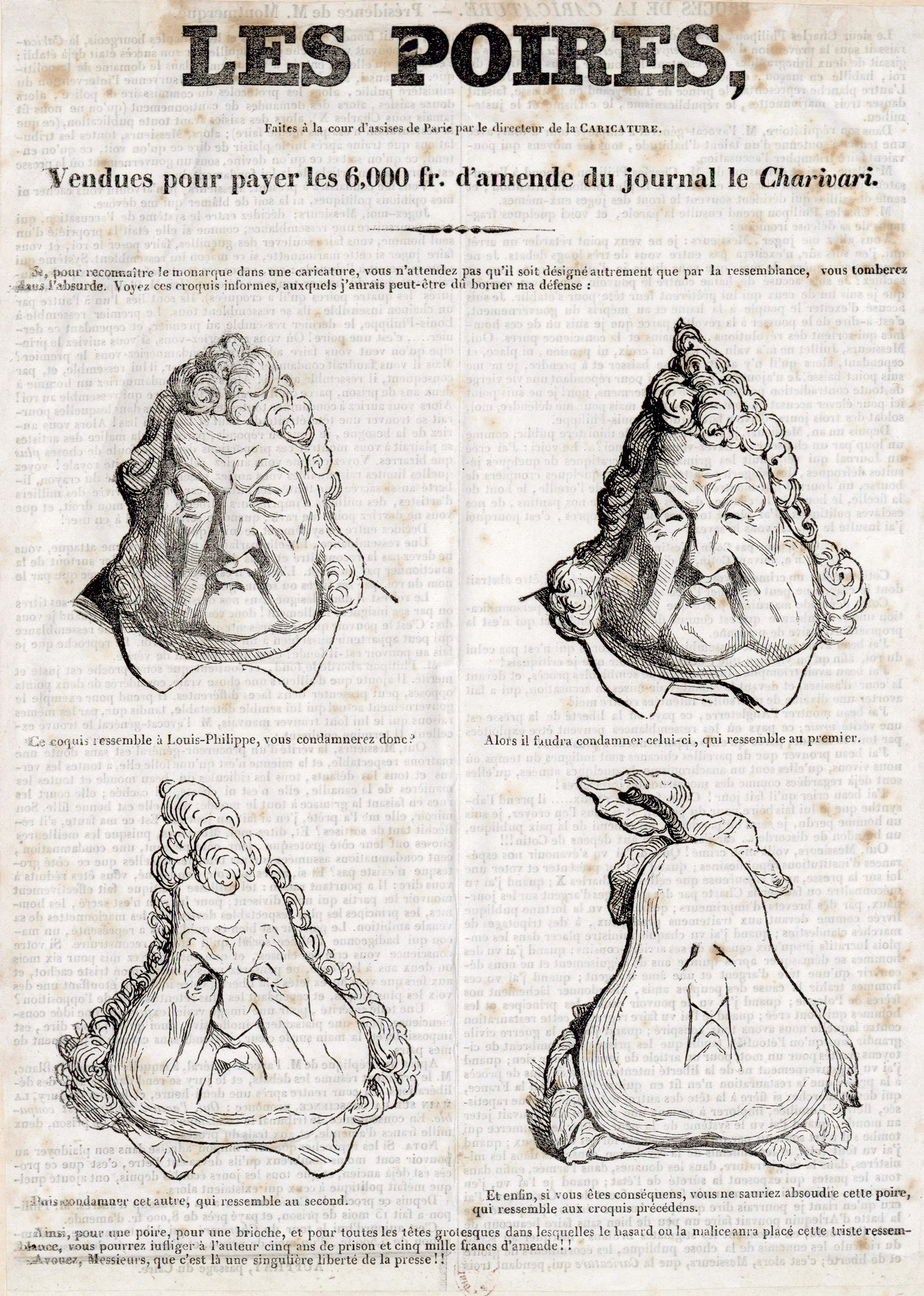 Les Poires (The Pears), by Charles Philipon, 1831. Wikimedia Commons, Bibliothèque nationale de France. Les Poires (The Pears), by Charles Philipon, 1831. Wikimedia Commons, Bibliothèque nationale de France.