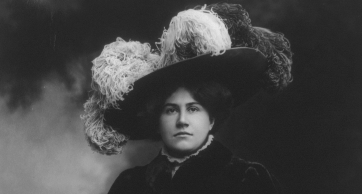 Opera singer Emmy Destinn wearing a plume-covered hat, c. 1909.