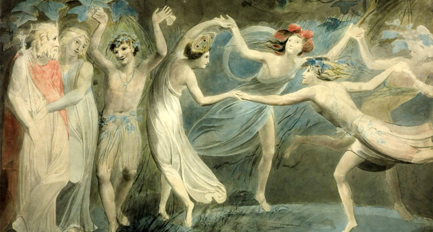 Oberon, Titania and Puck with Fairies Dancing Oberon, Titania and Puck with Fairies Dancing, by William Blake, c. 1786.