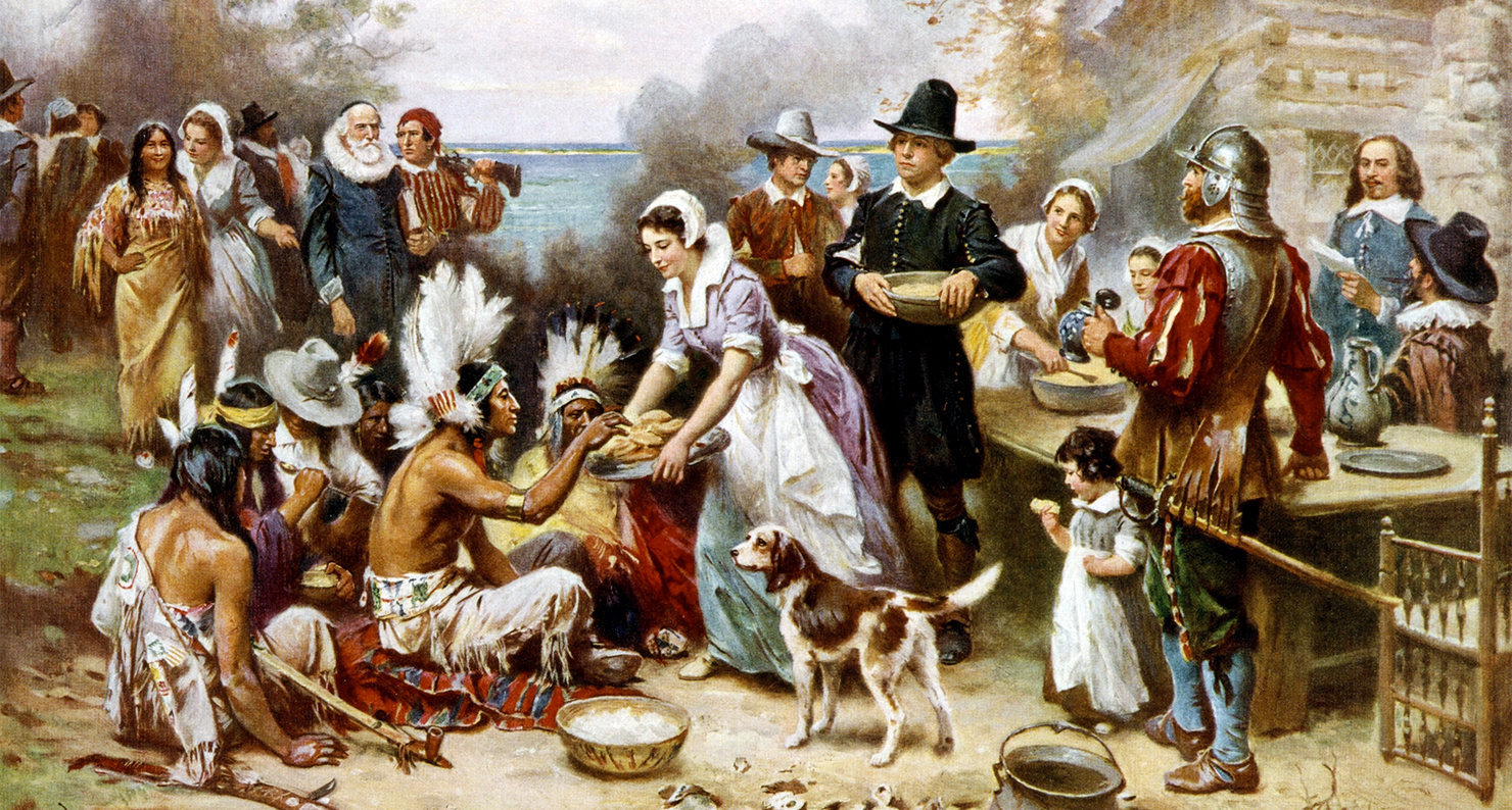The First Thanksgiving The First Thanksgiving, by Jean Leon Gerome Ferris, c. 1915.