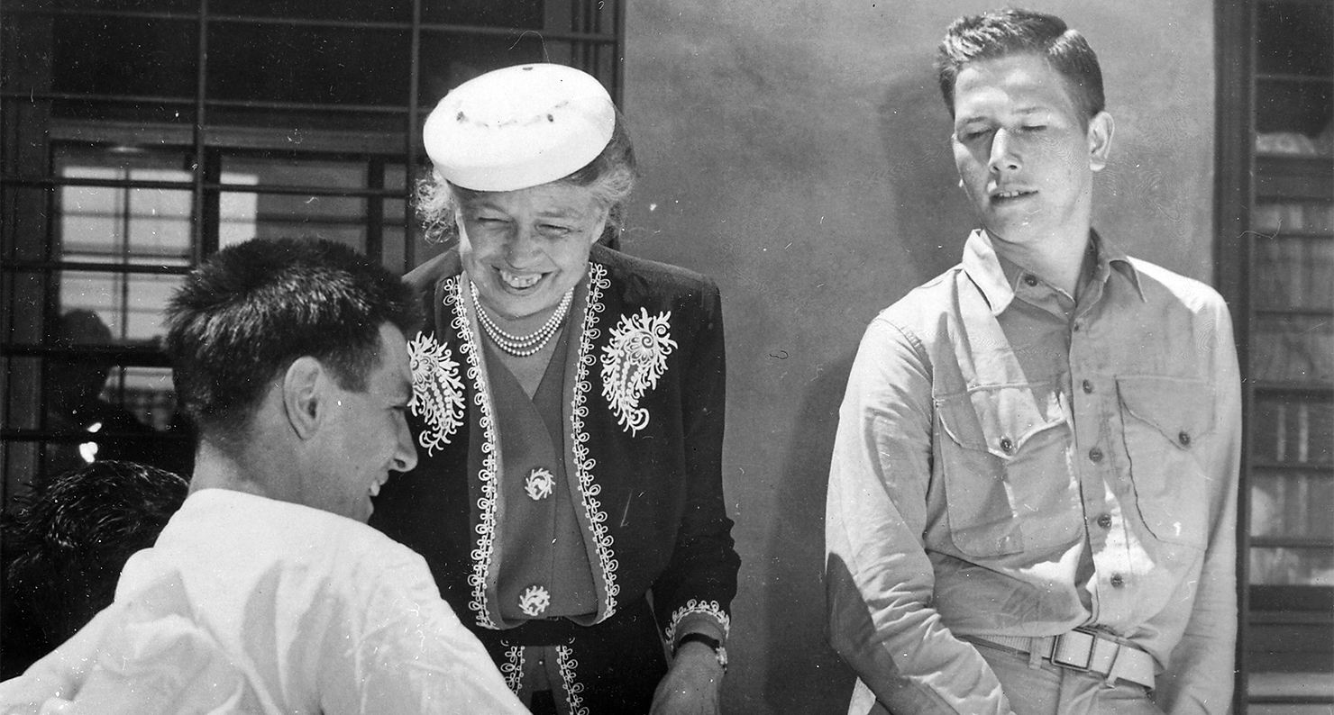 Eleanor Roosevelt at Navy hospital in San Diego, California.