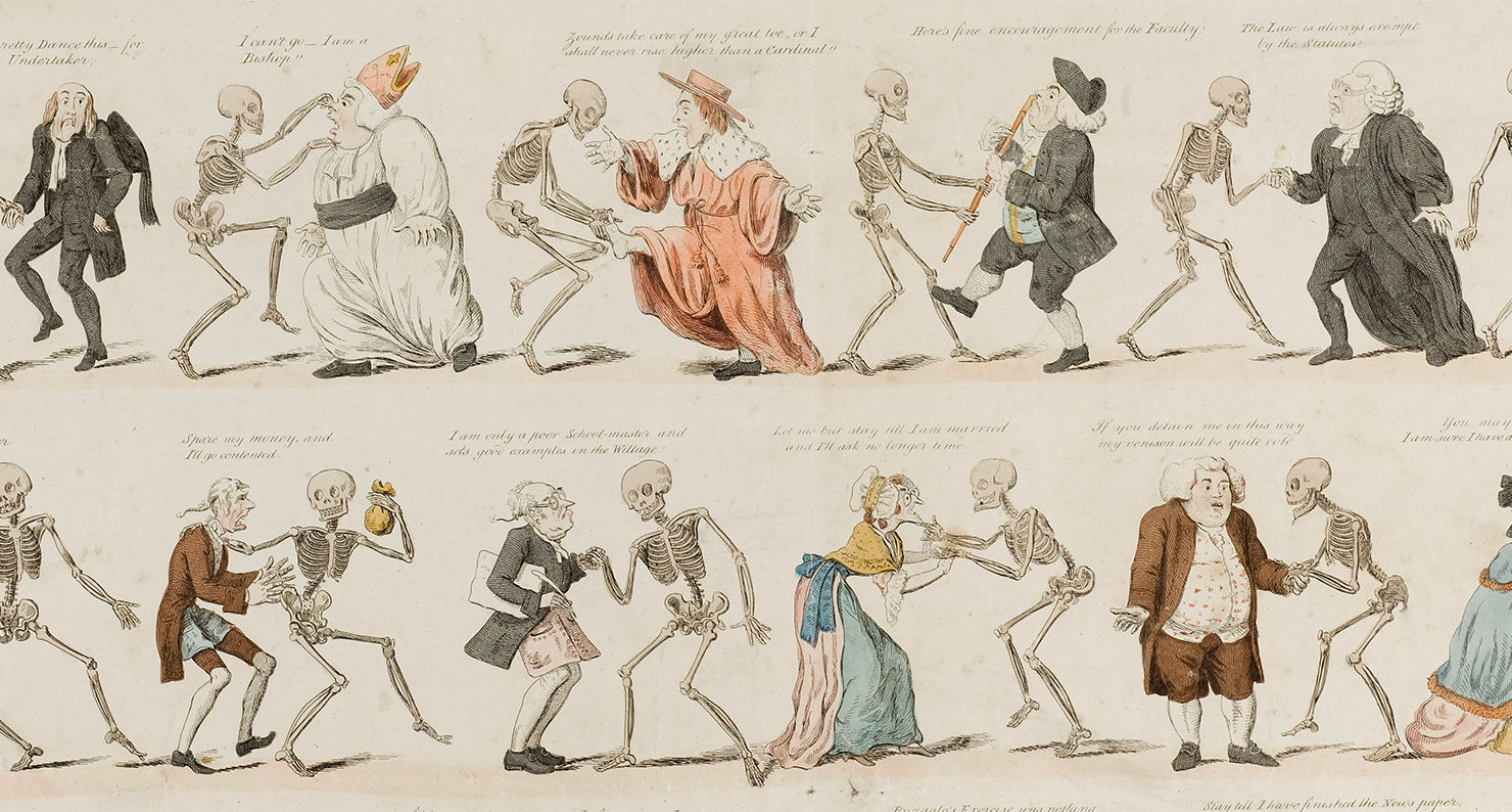 The dance of death modernised, etching by Isaac Cruikshank after G.M. Woodward design, 1808.