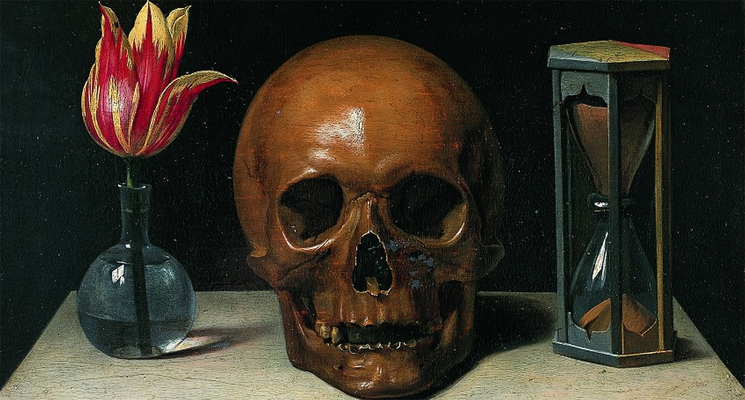 Vanitas Still Life with a Tulip, Skull and Hour Glass, by Philippe de Champaigne, c. 1671.