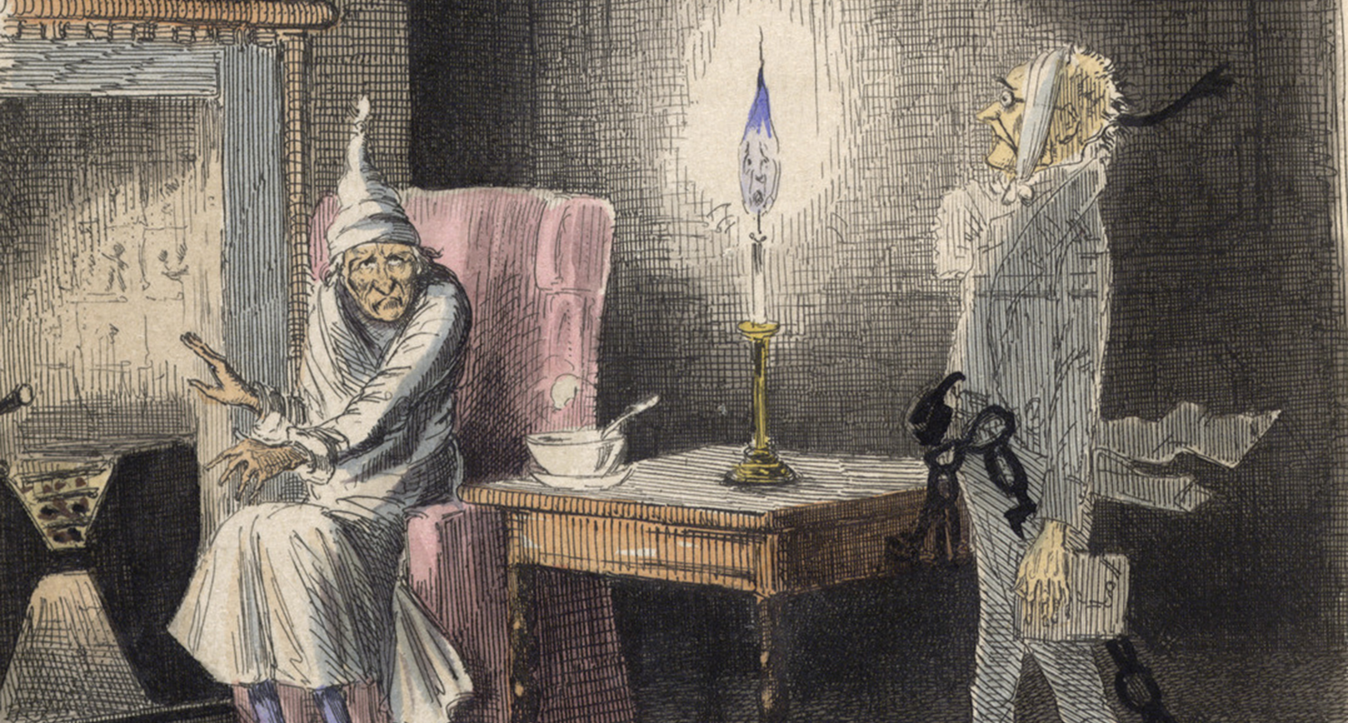 Ebenezer Scrooge visited by Marley’s Ghost, by John Leech, 1843. The British Library.
