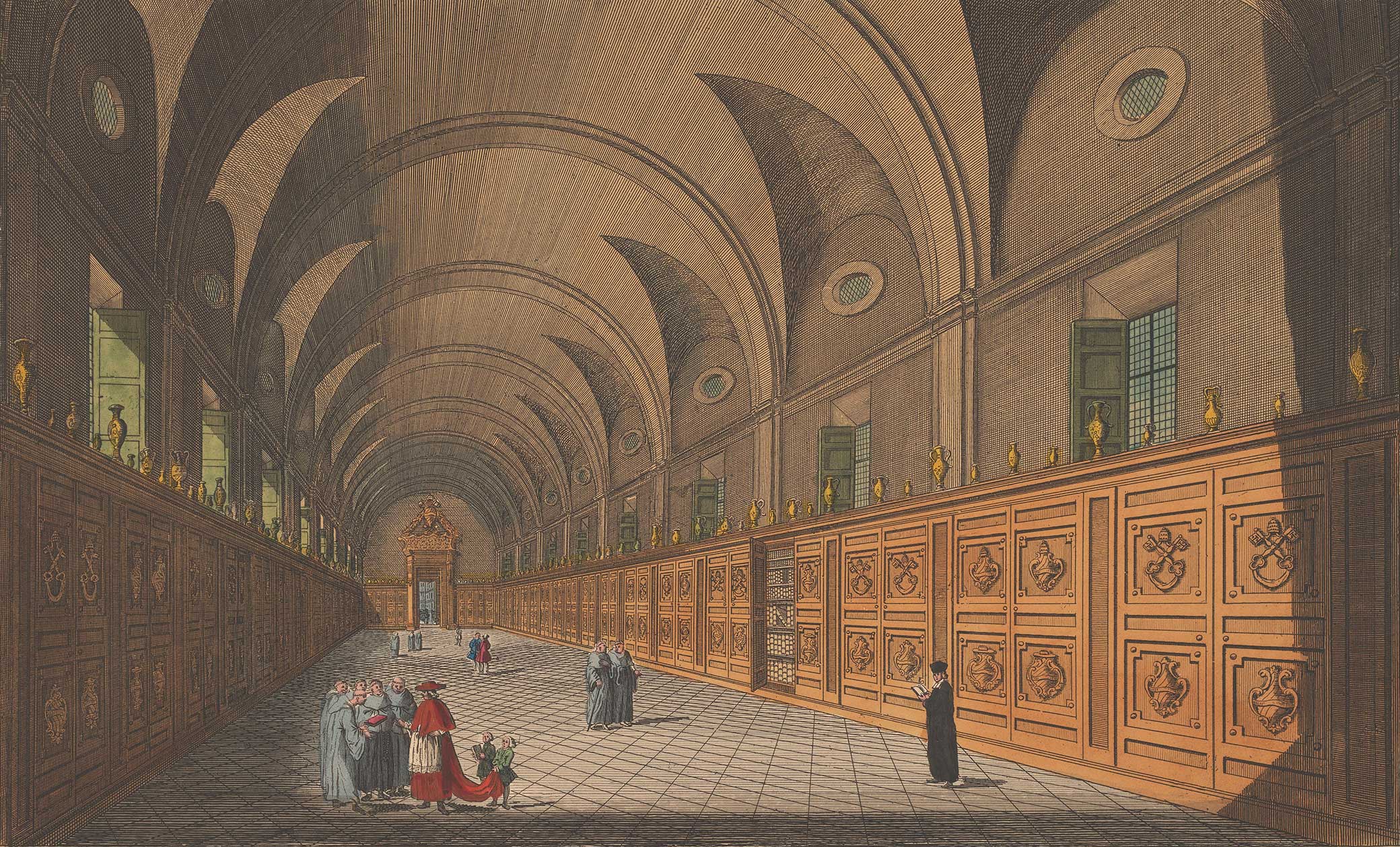 The New Gallery of the Vatican Library at Rome, by anonymous, after Giuseppe Vasi, 1794.